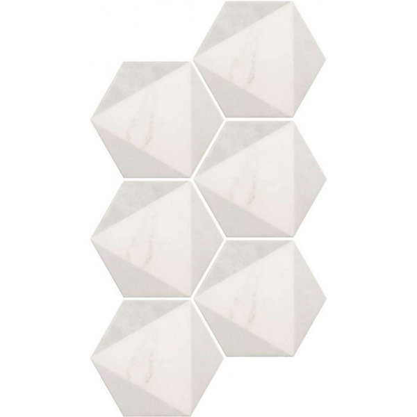 Carrelage sol / mur hexagonal effet marbre blanc mate à motif 17,5x20 cm CARRARA PEAK