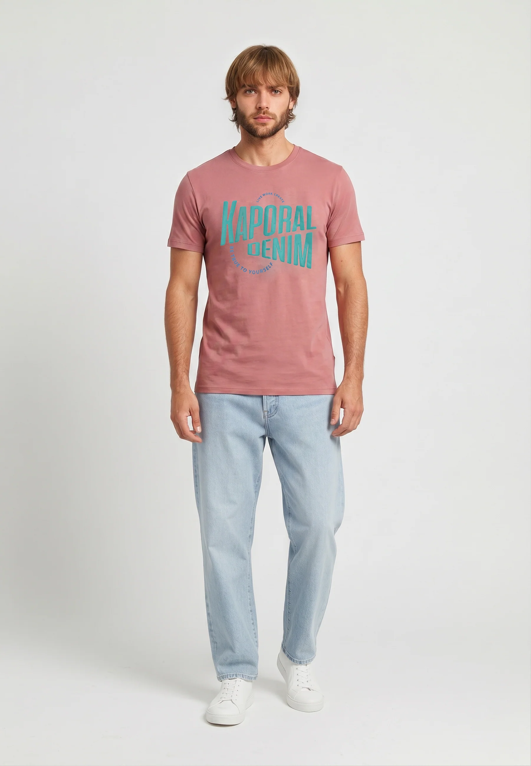T-shirt manches courtes regular vieux rose coton JAVA