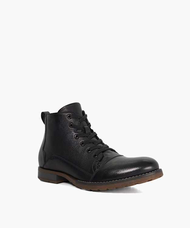 Corrdial Black - Leather Lace-Up Casual Boots