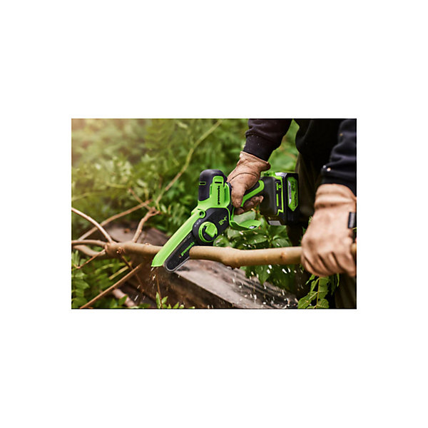 Mini-tronçonneuse 24V GREENWORKS - 10 cm - Batterie 2,0Ah et chargeur - G24MCS10K2