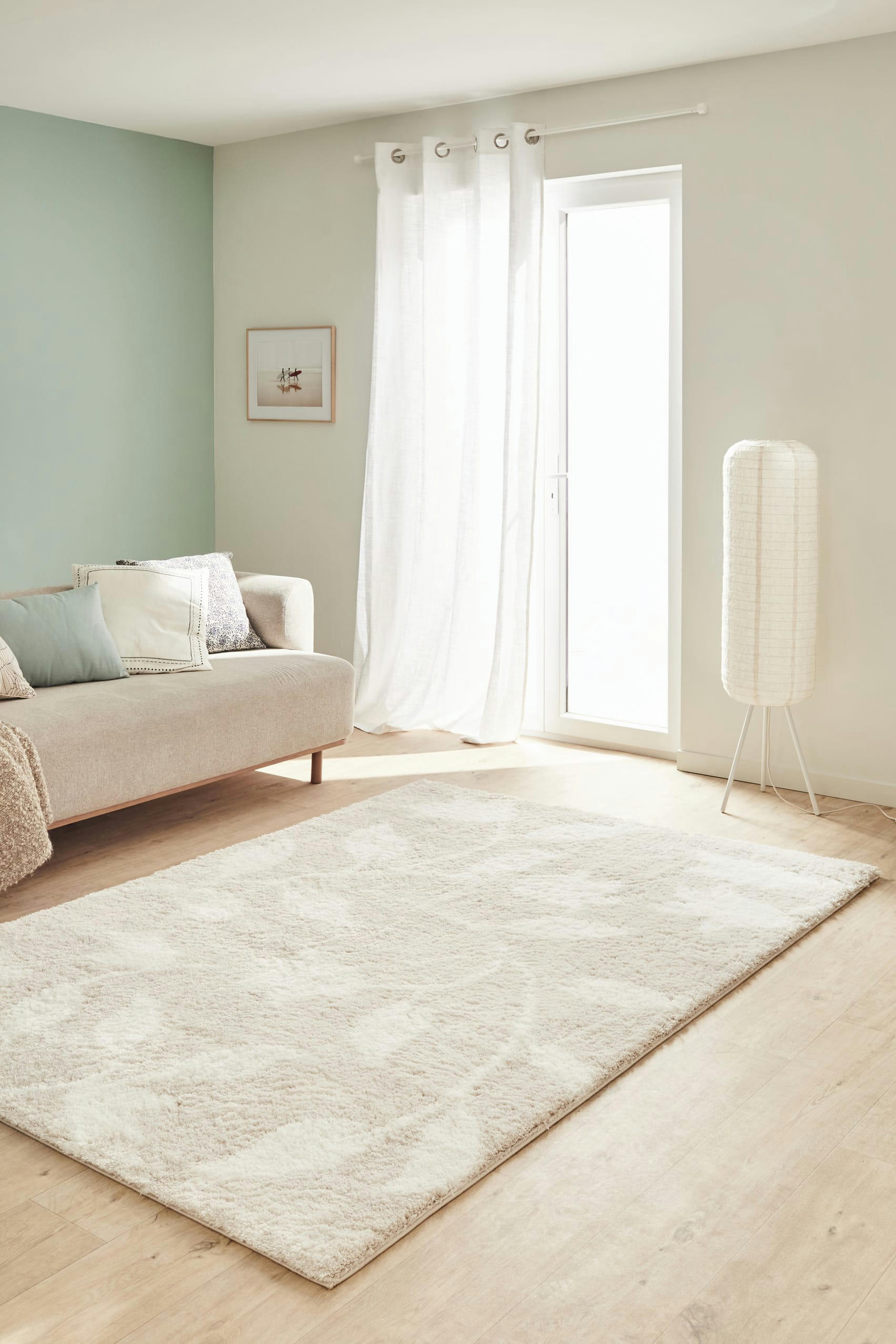 OSLO - Tapis shaggy motif fleur beige - 160x230 cm