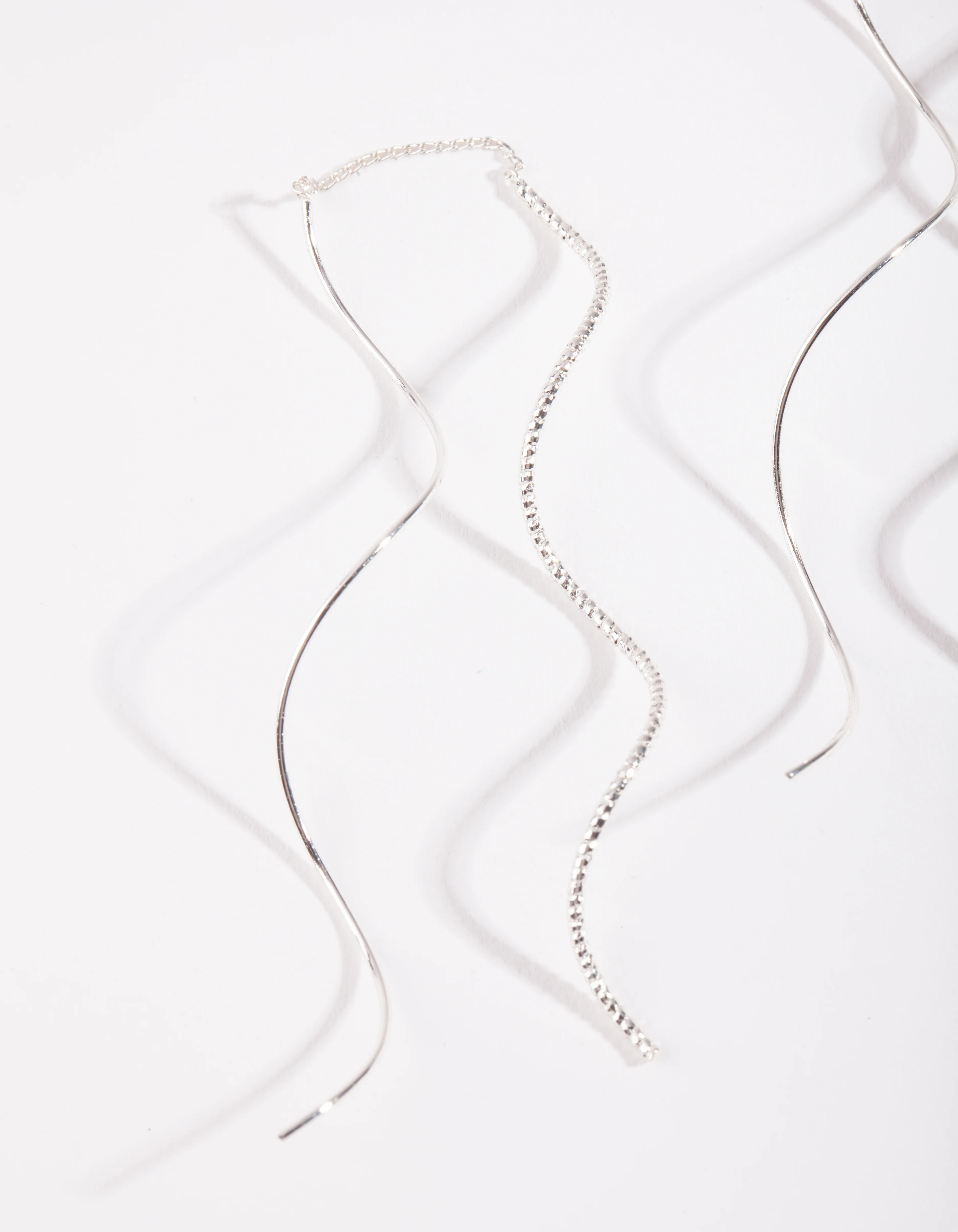 Silver Double Wave Thread Through Earrings