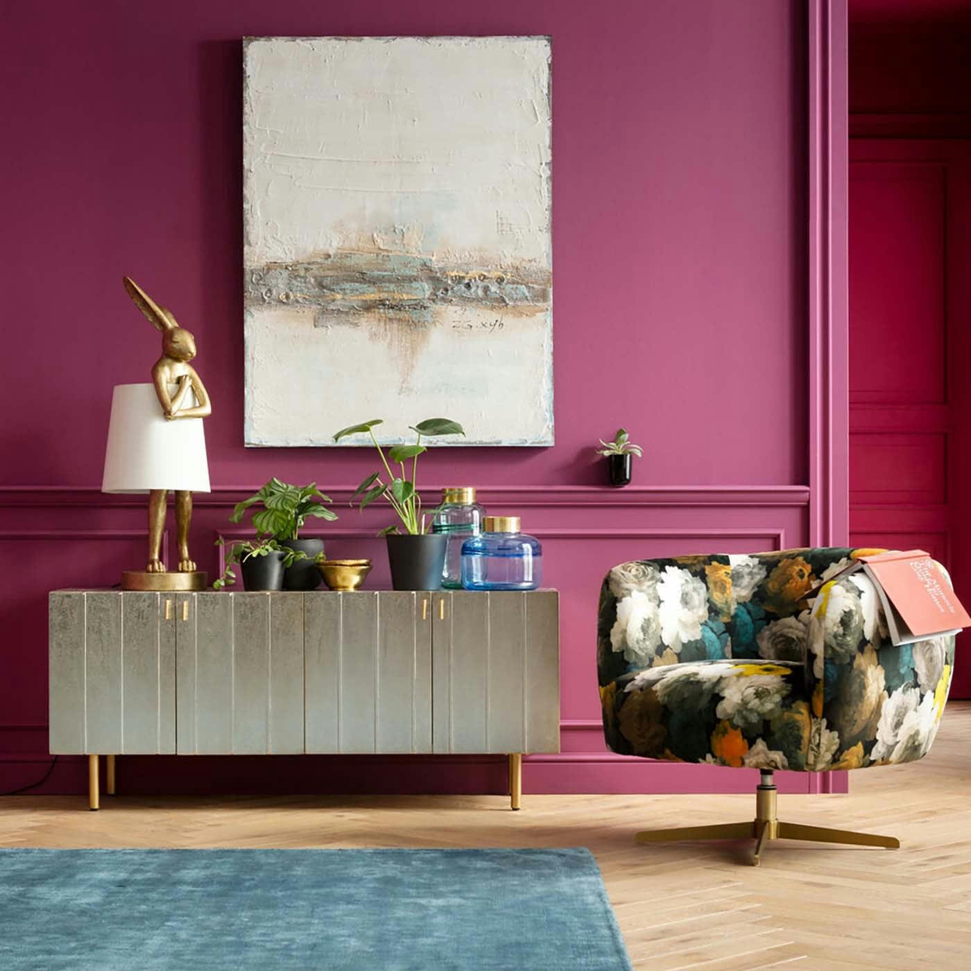 PIVOINES - Fauteuil pivotant imprimé fleurs jaunes et acier