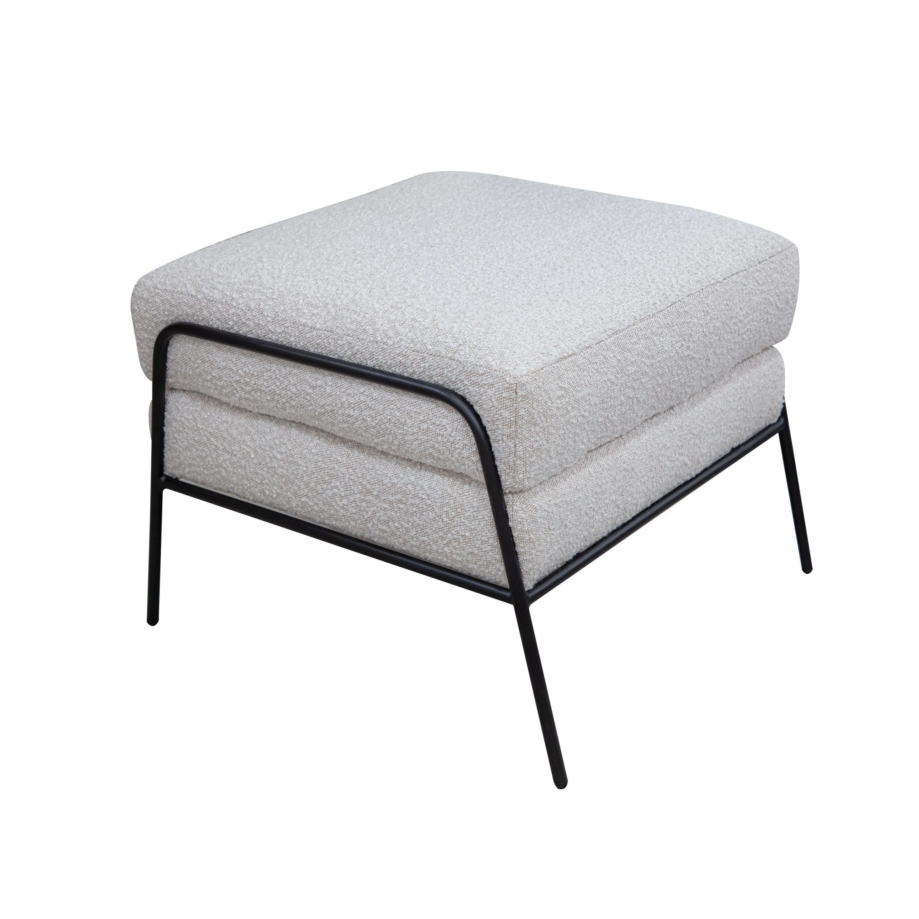 Tyna Ottoman, 27 Inch, Industrial Style Black Iron Legs, Ivory Polyester