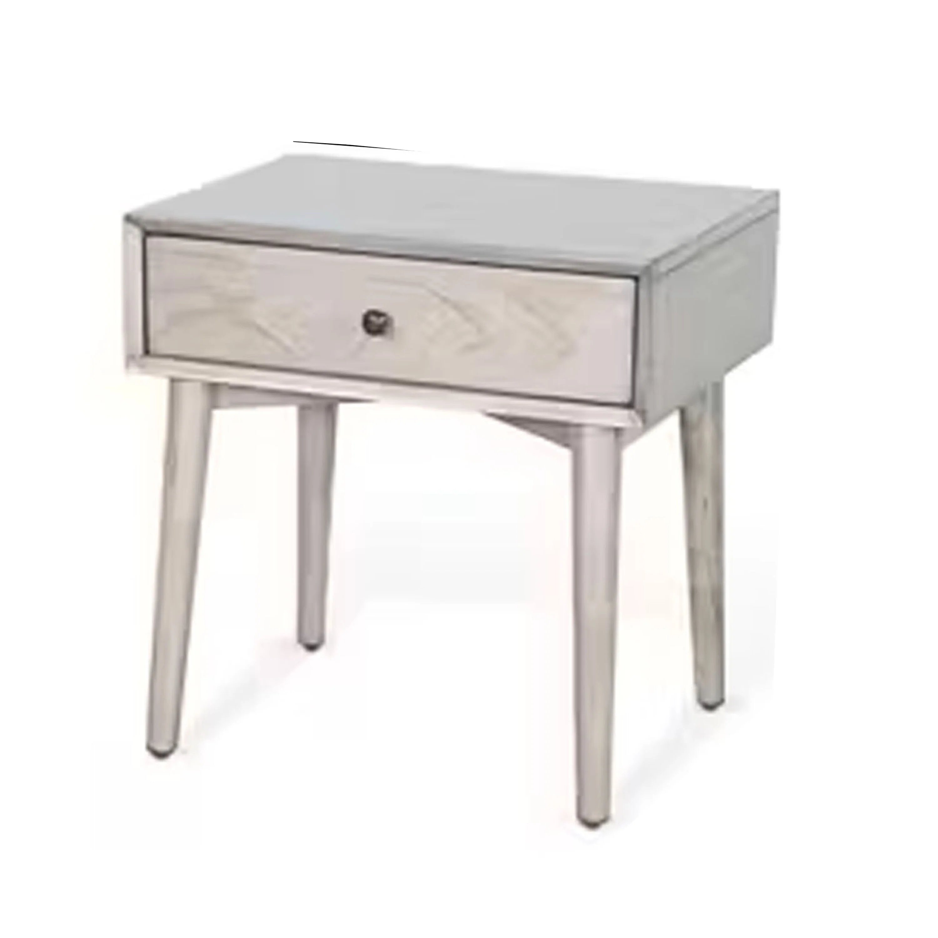 Amy Nightstand, 1 Drawer, Long Tapered Legs, Rustic Gray Mahogany Wood