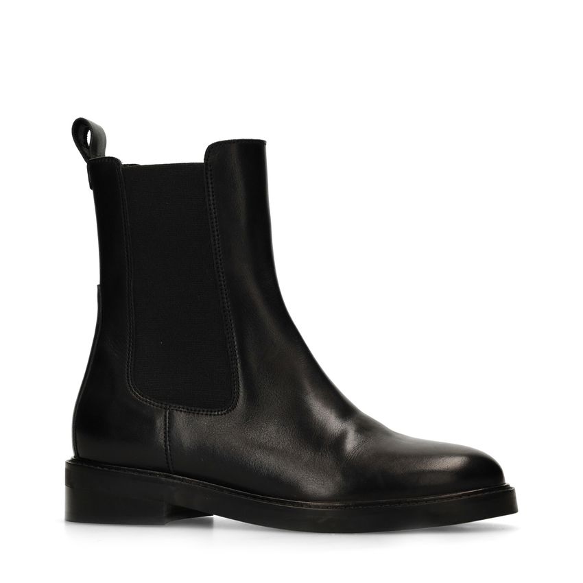 Manfield Zwarte leren chelsea boots