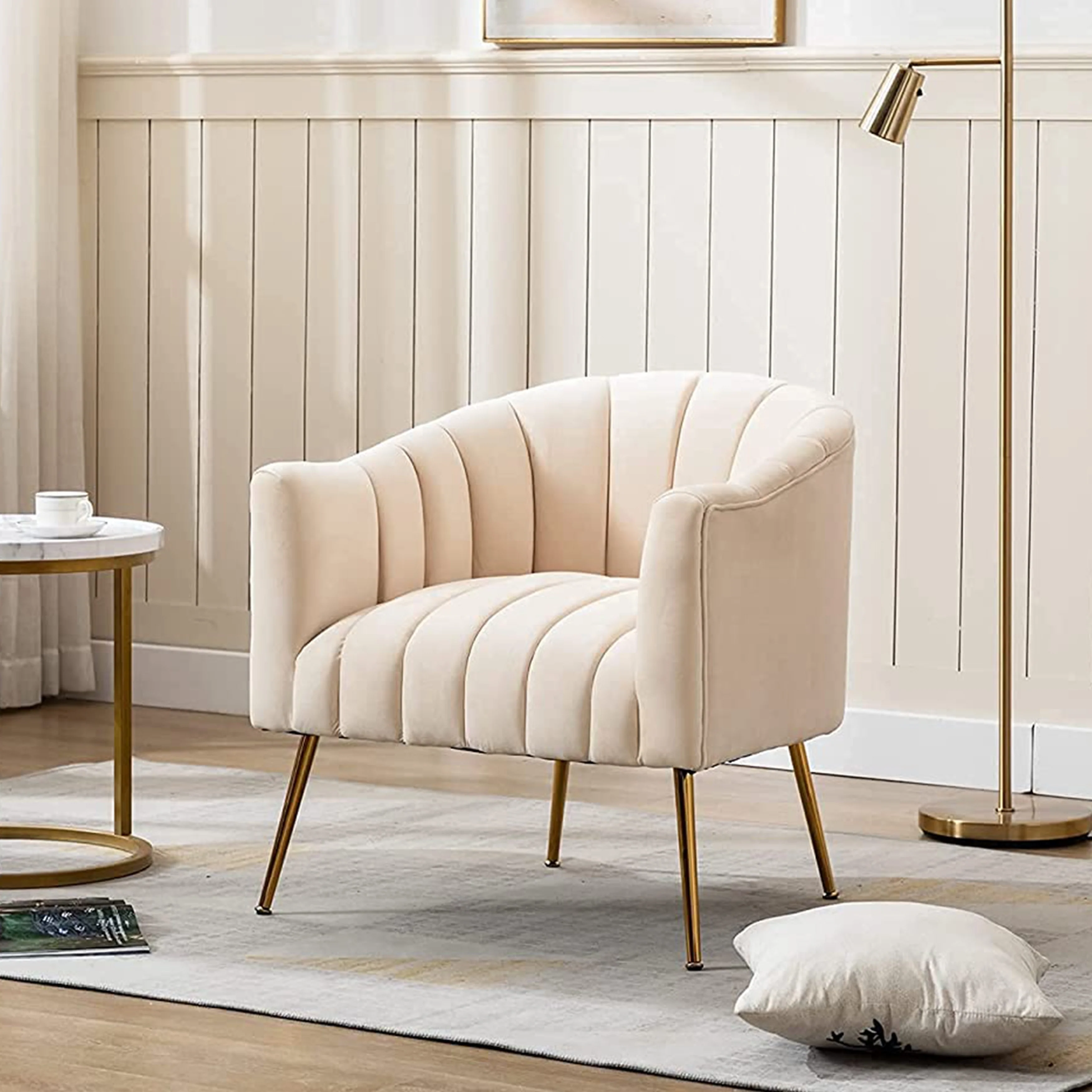 SEYNAR Modern Glam Velvet Accent Vanity Chair with Golden Metal Legs for Living Room