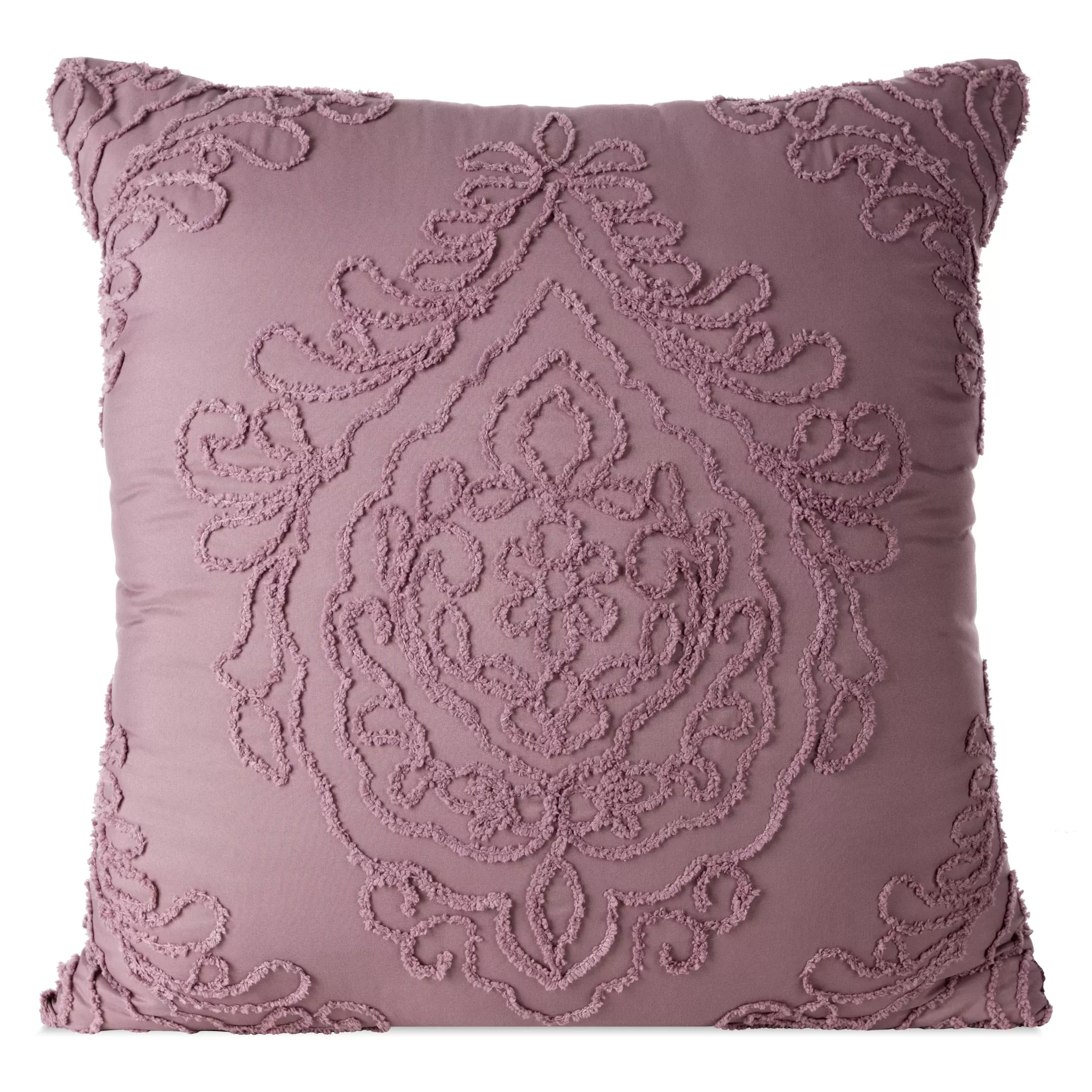 Poszewka na poduszkę 60x60 cm zdobiona ornamentową aplikacją fioletowa MIRA