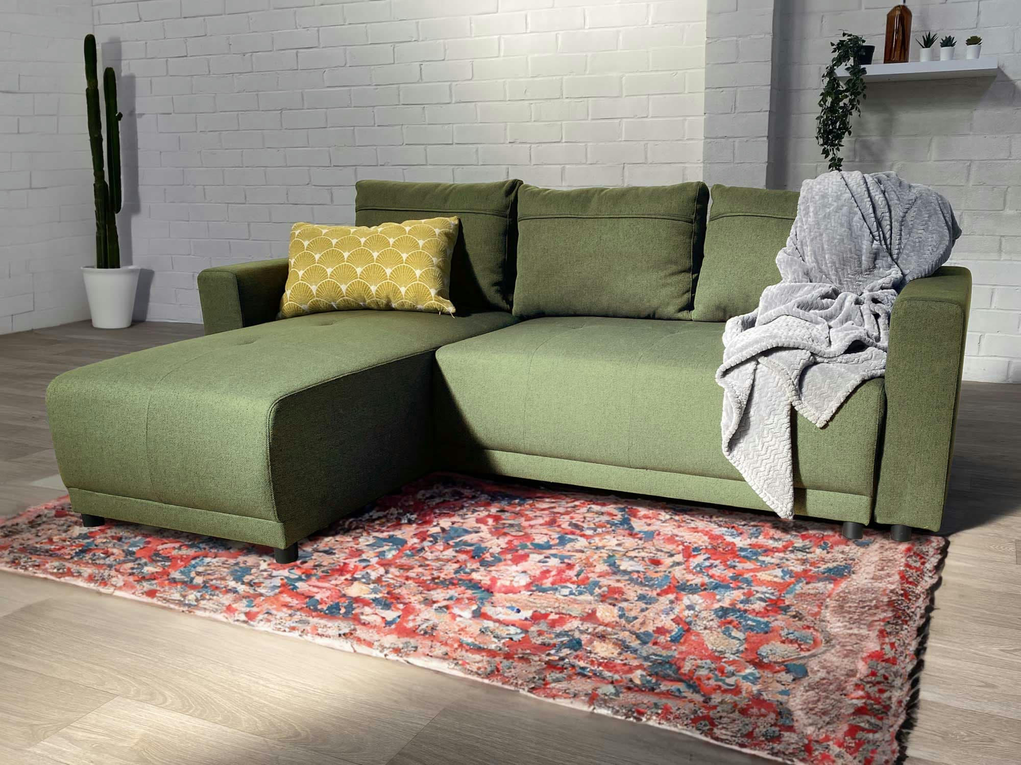 PILEA - Canapé d'angle réversible convertible 4 places en tissu vert sauge