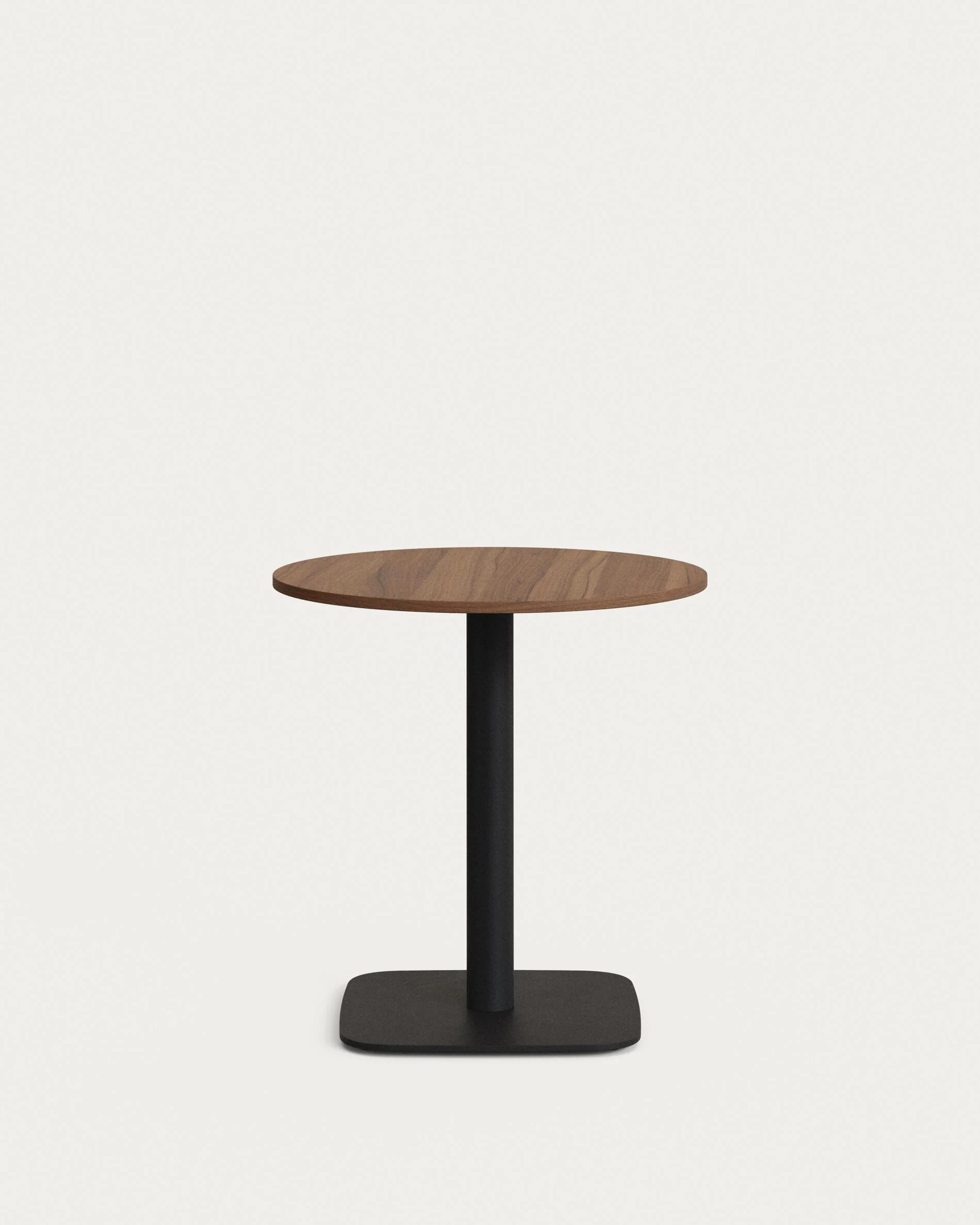 Dina round table in walnut finish melamine with metal leg in a painted black finish, Ø 68x70 cm