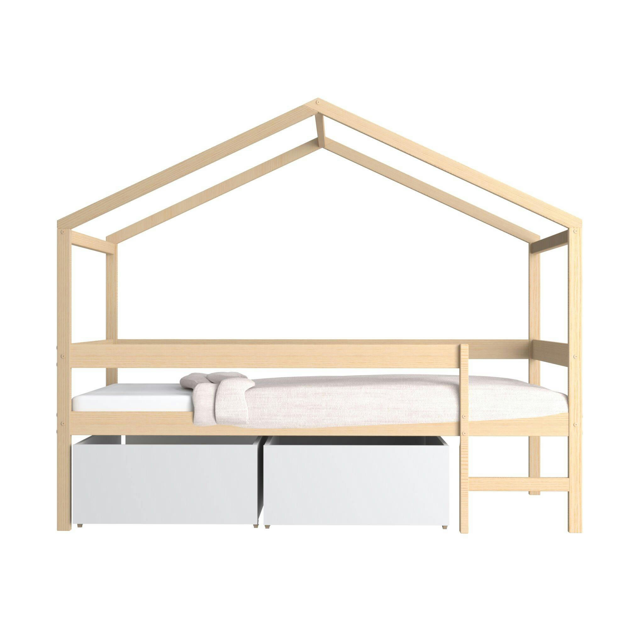 WAEL - Lit cabane + tiroirs en bois et MDF naturel 90 x 190 cm