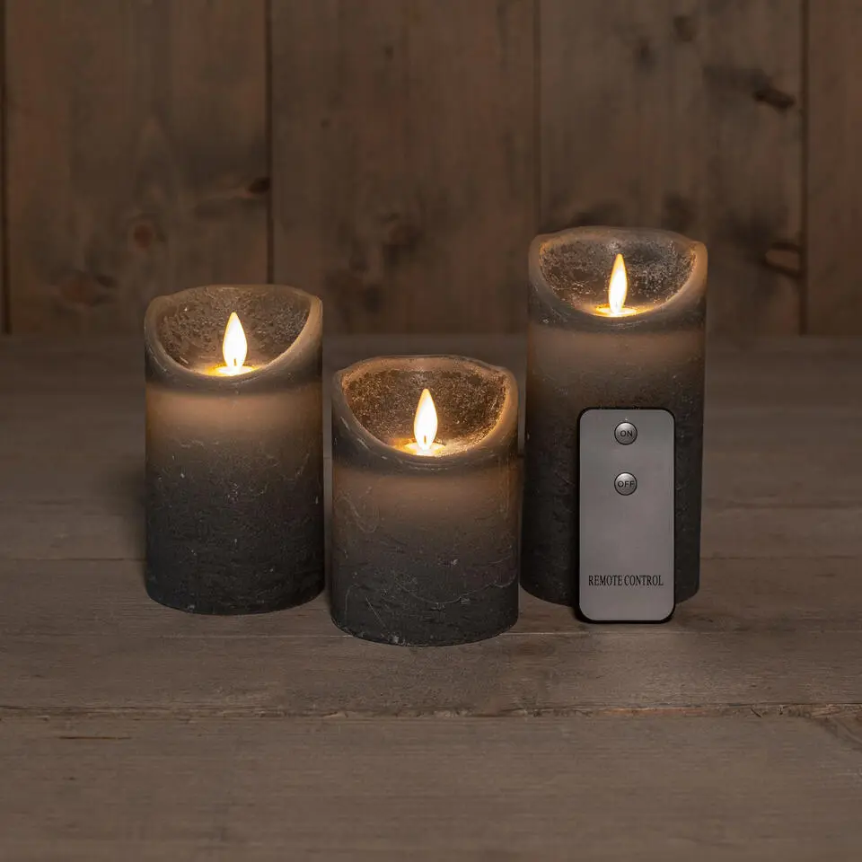 Anna's Collection Stompkaarsen - 3x - grijs - LED kaarsen