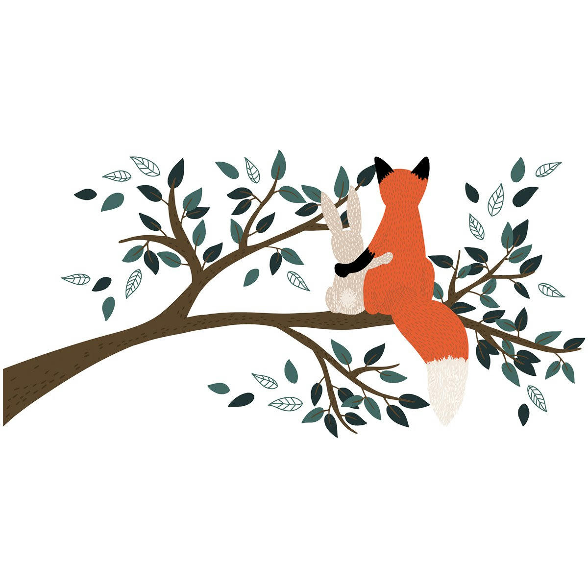 M. FOX - Sticker XL renard sur une branche en Vinyle Orange 29x42 cm