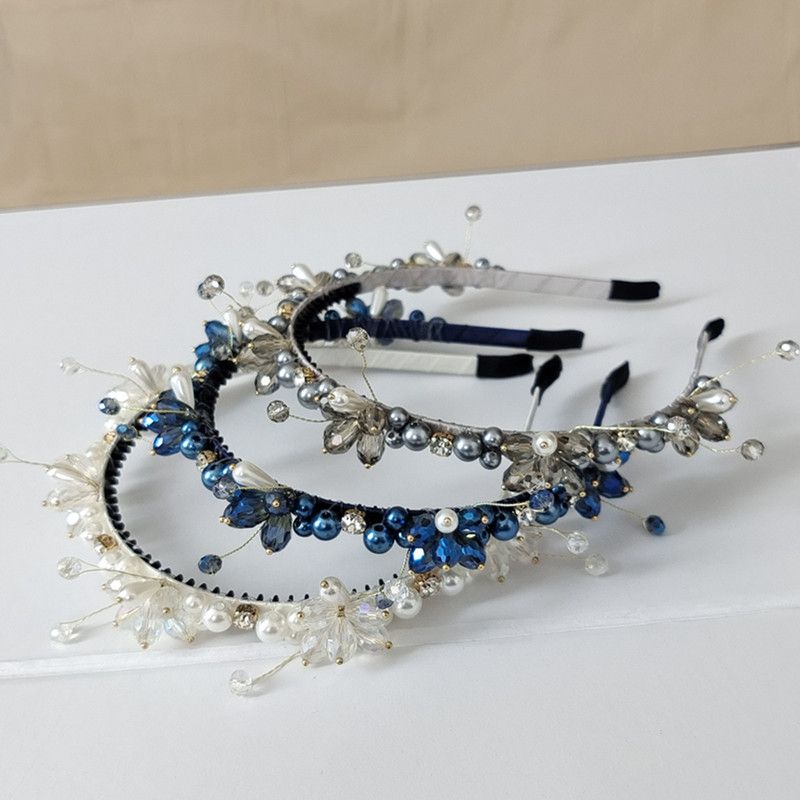 PEACH ACCESSORIES White Faux Pearls and Sparkling Crystals Fashion Headband