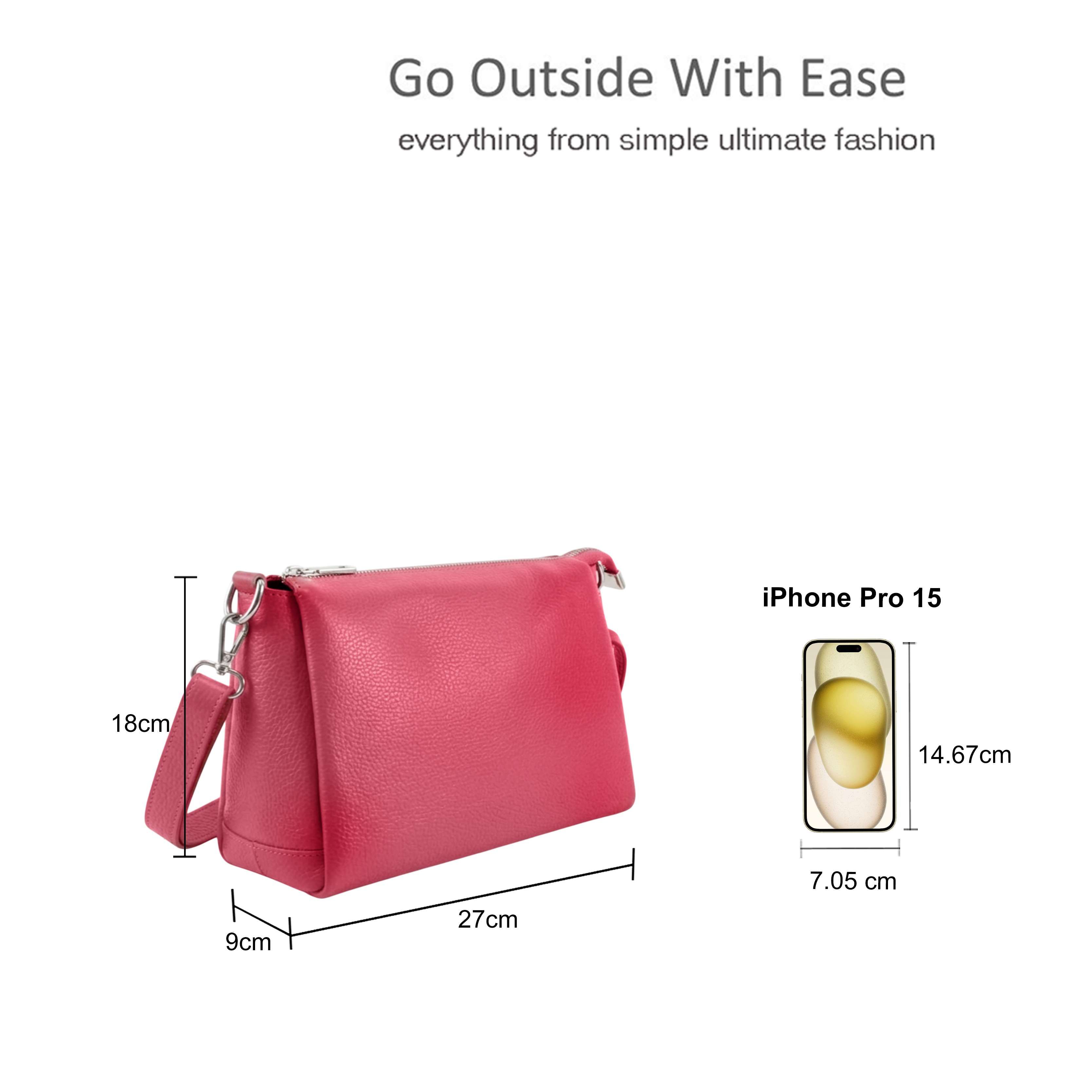 Kitise Top Zipper Triple-Compartment Genuine Italian Leather Crossbody Bag