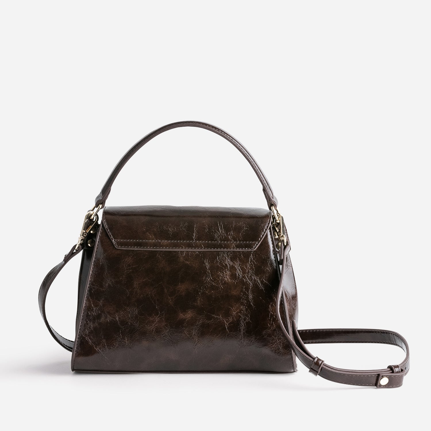 Sac à main marron foncé patiné forme trapèze