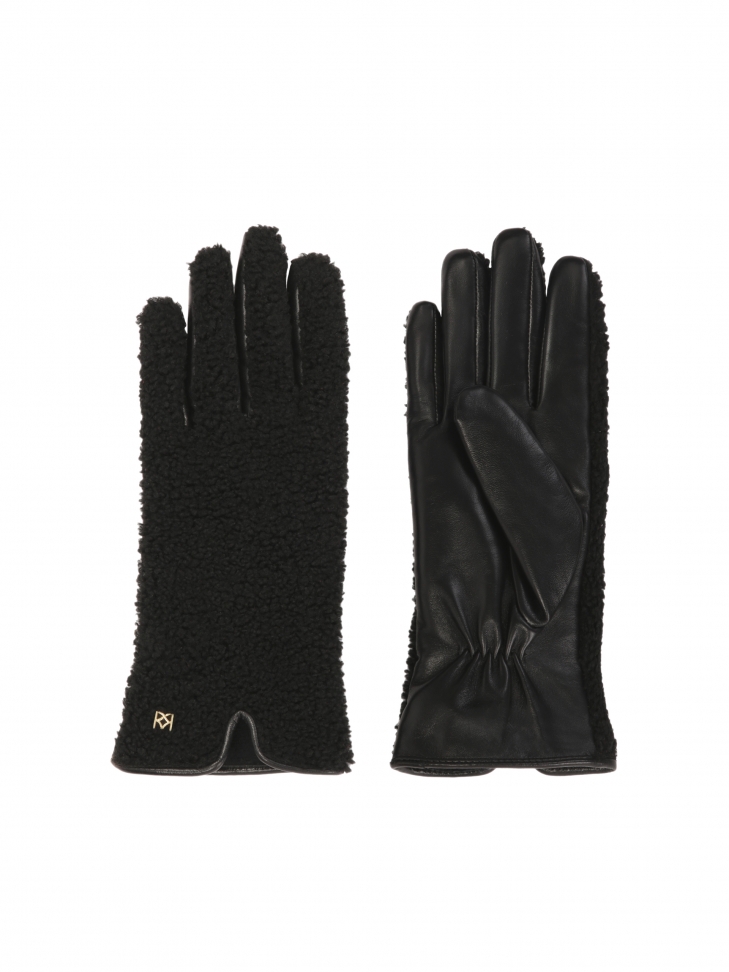 Black gloves made of leather and imitation lambskin