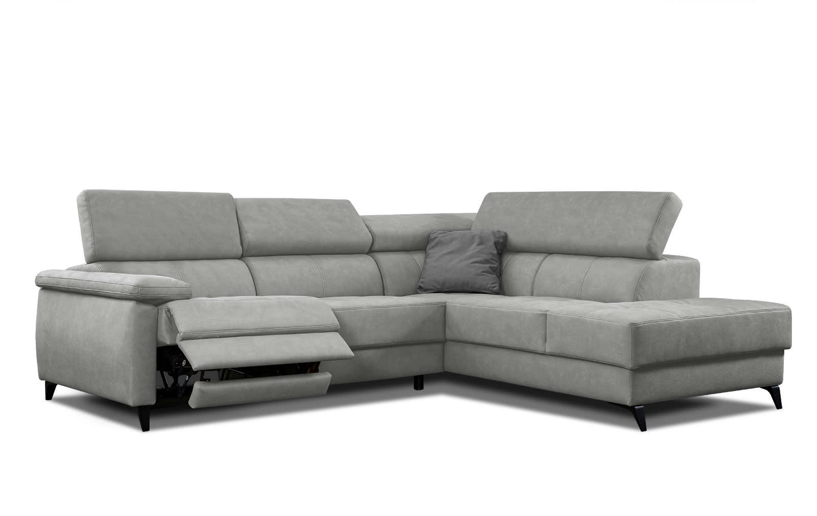 TAUNUS - Le canapé d'angle droit 5 places gris clair avec une relaxation