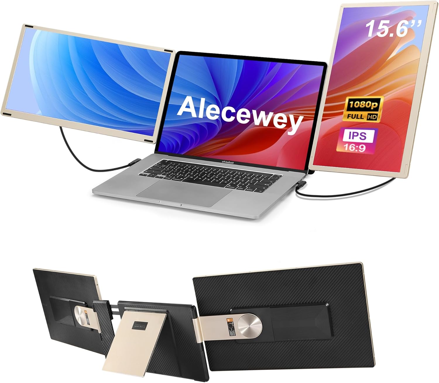 Alecewey Laptop Screen Extender  15.6 inch Triple Screen Laptop Monitor Extender FHD 1080P HDMI Detached Extended Portable Dual Monitor for 12-17'' Laptops with Window Mac Android