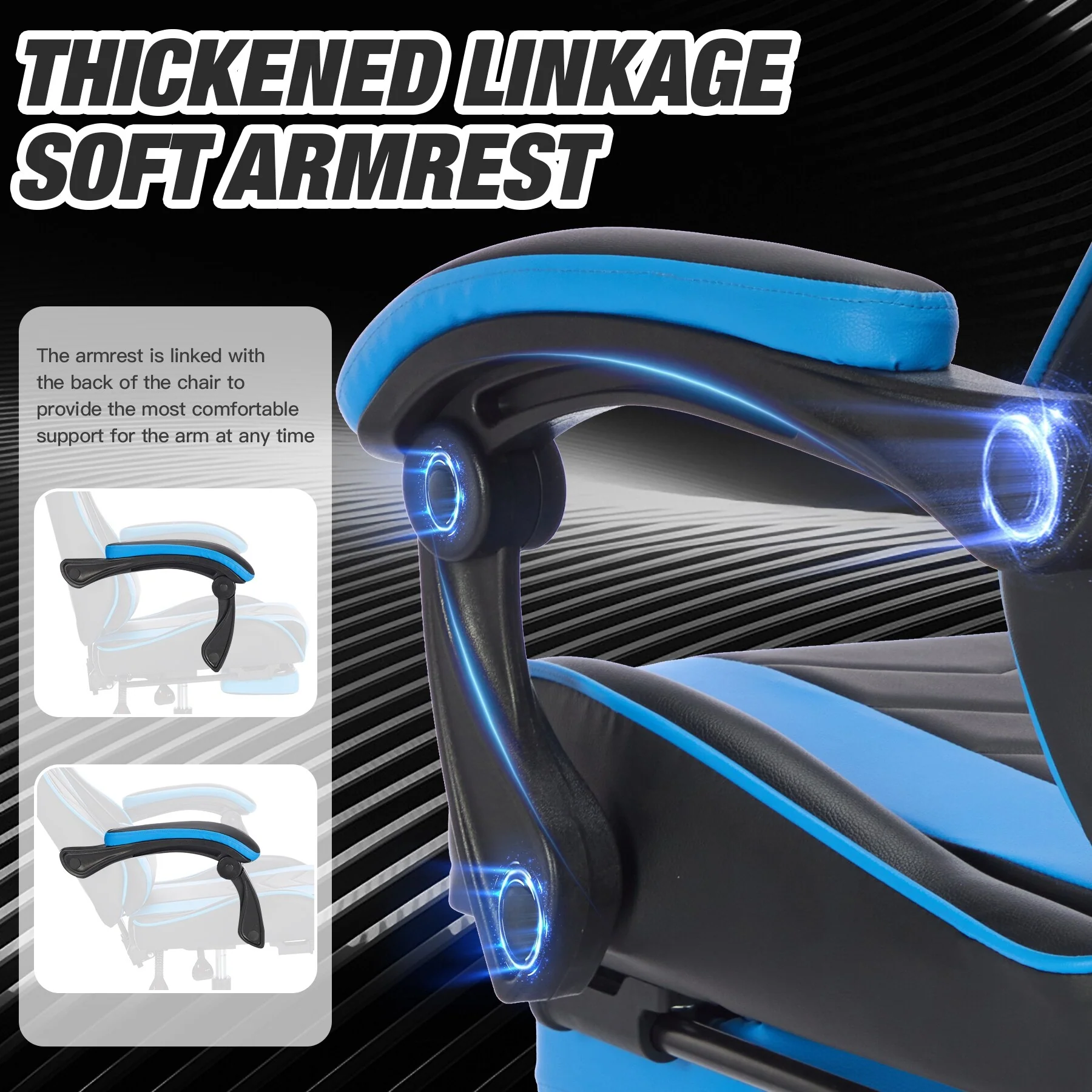 Gaming Chair with Footrest, Ergonomic Chair with Headrest and Lumbar Support, Breathable Material Height Adjustable