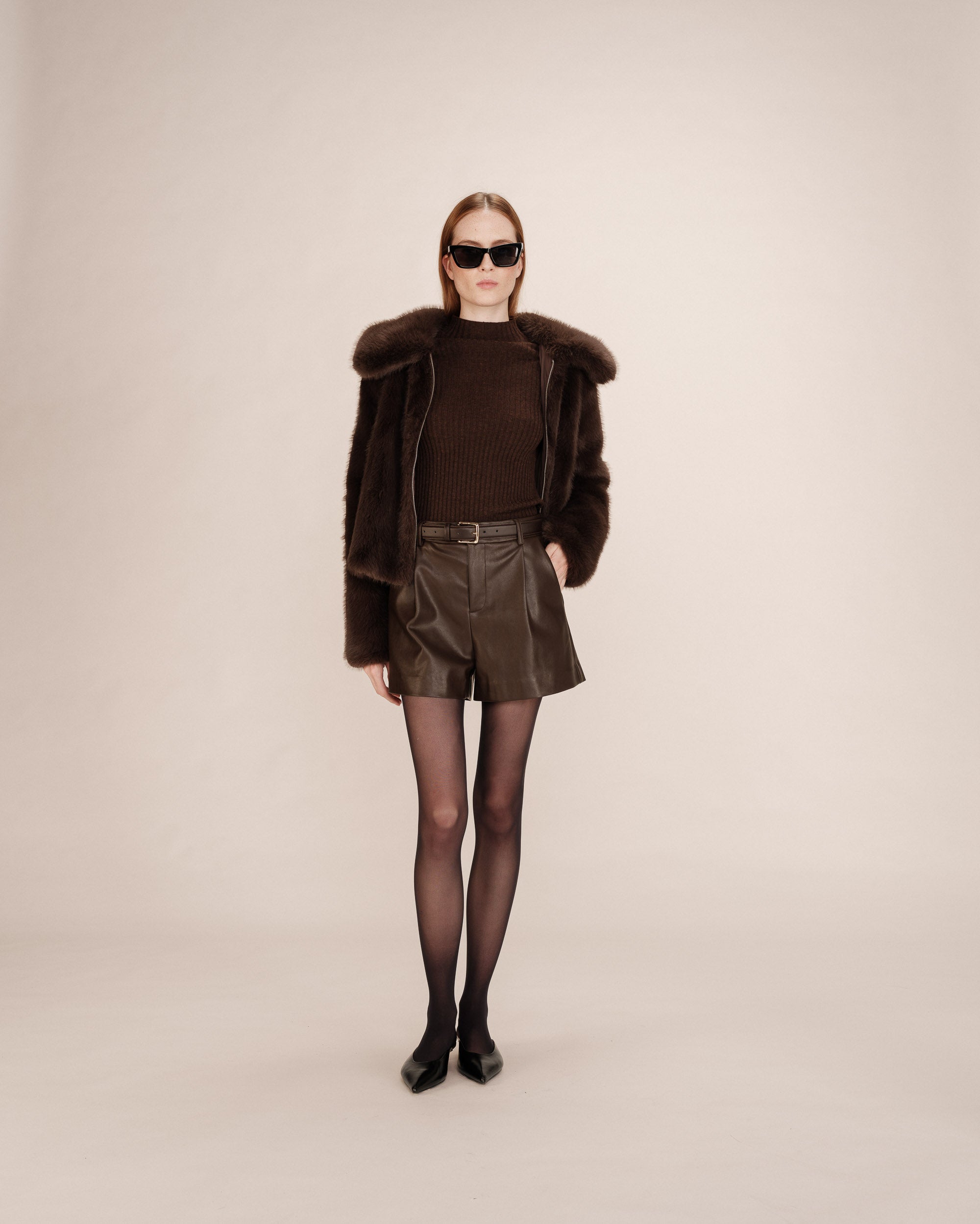 Short simili cuir chocolat Travis