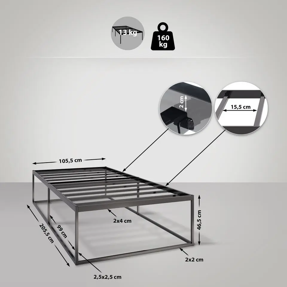 CLP Metalen bed Scala 200x100x46 cm - Zwart