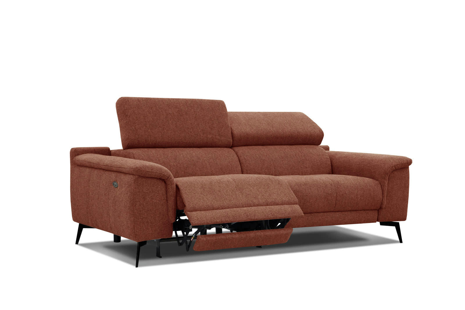 FIERO - Canapé 3 places XXL avec relax électrique côté gauche tissu rouille