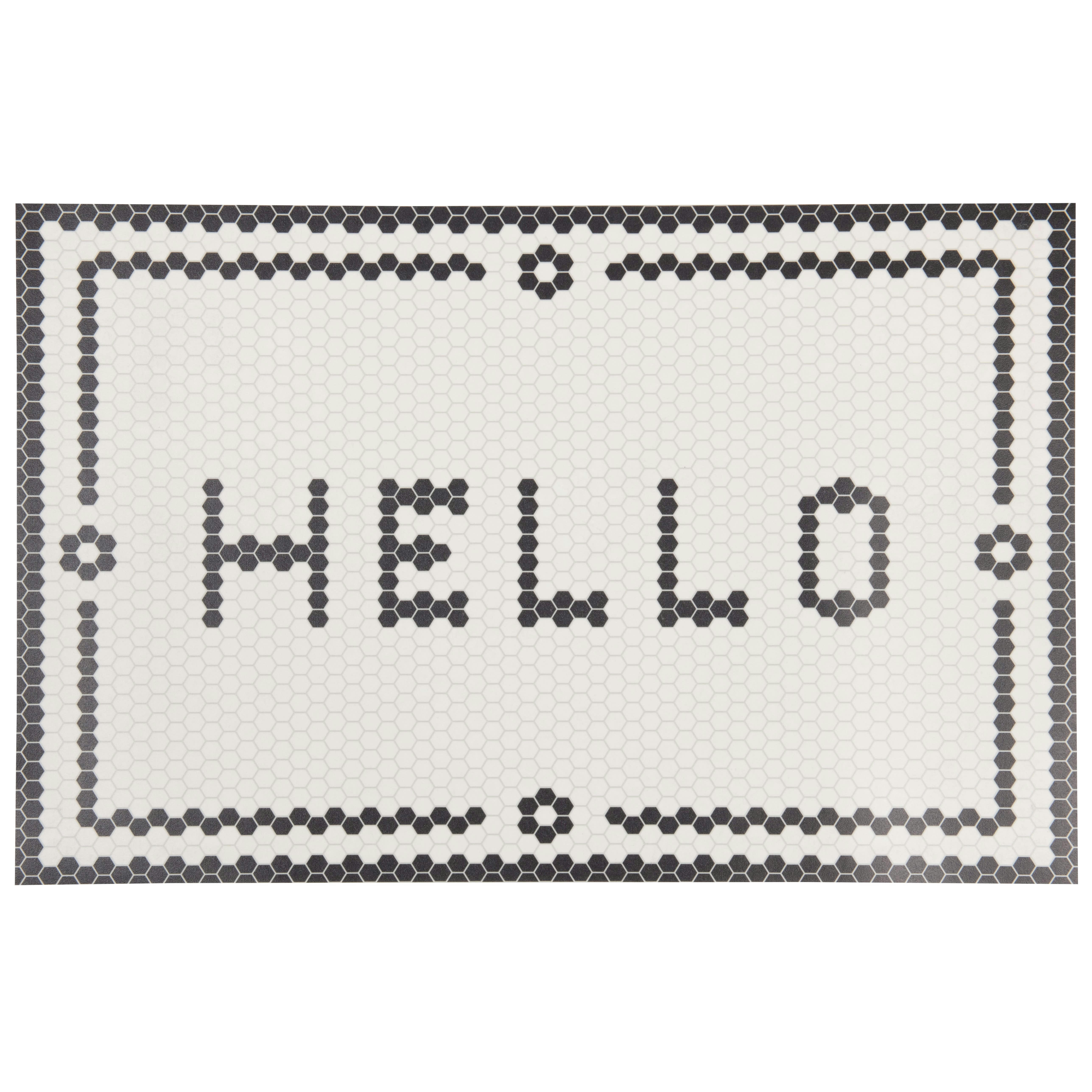 BESSIE - Tapis en vinyle effet mosaïque noir et blanc 50x80