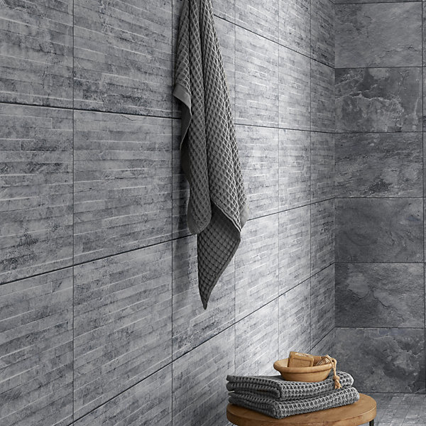 Carrelage mural gris décor pierre L.61,5 x l.30,8 cm x ép.8 mm, Shaded Slate