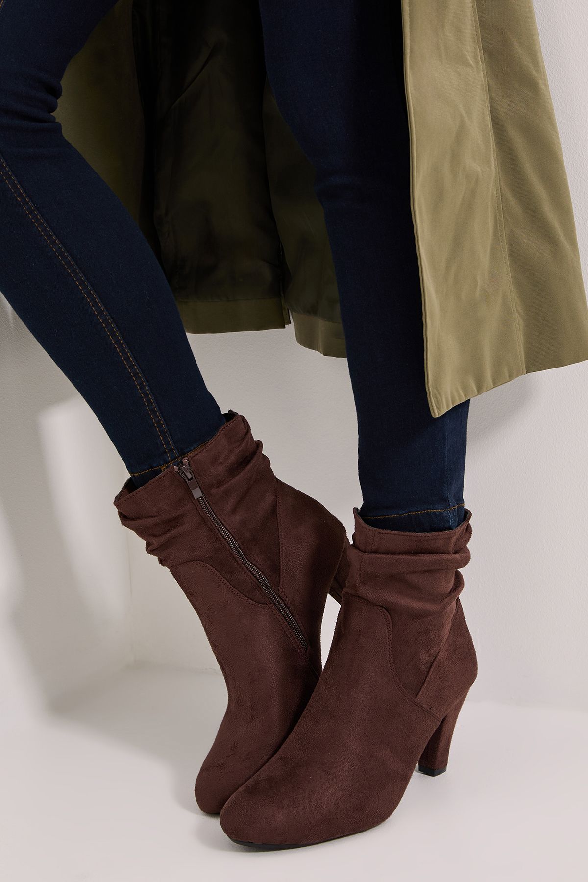 Dorothy Perkins Wide Fit Ally Faux Suede Ruched High Heeled Ankle Boots