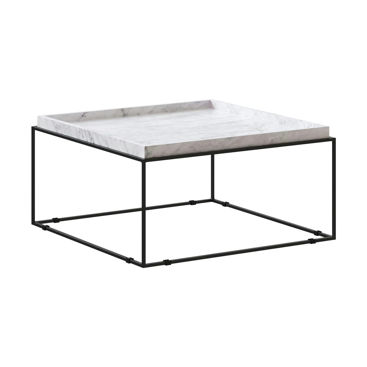 KOUKI - Table basse carrée en marbre blanc et métal 77 cm