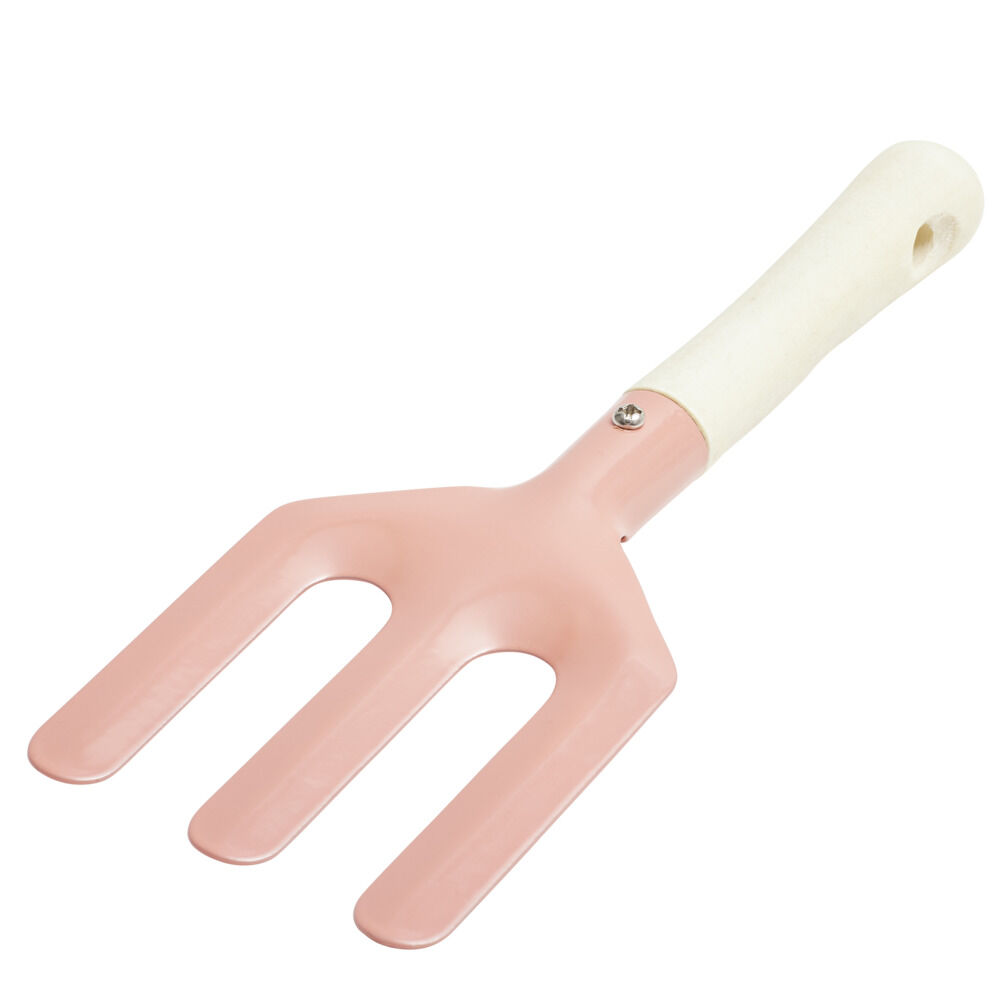 Râteau enfant pour jardin en métal rose et manche bois L20cm