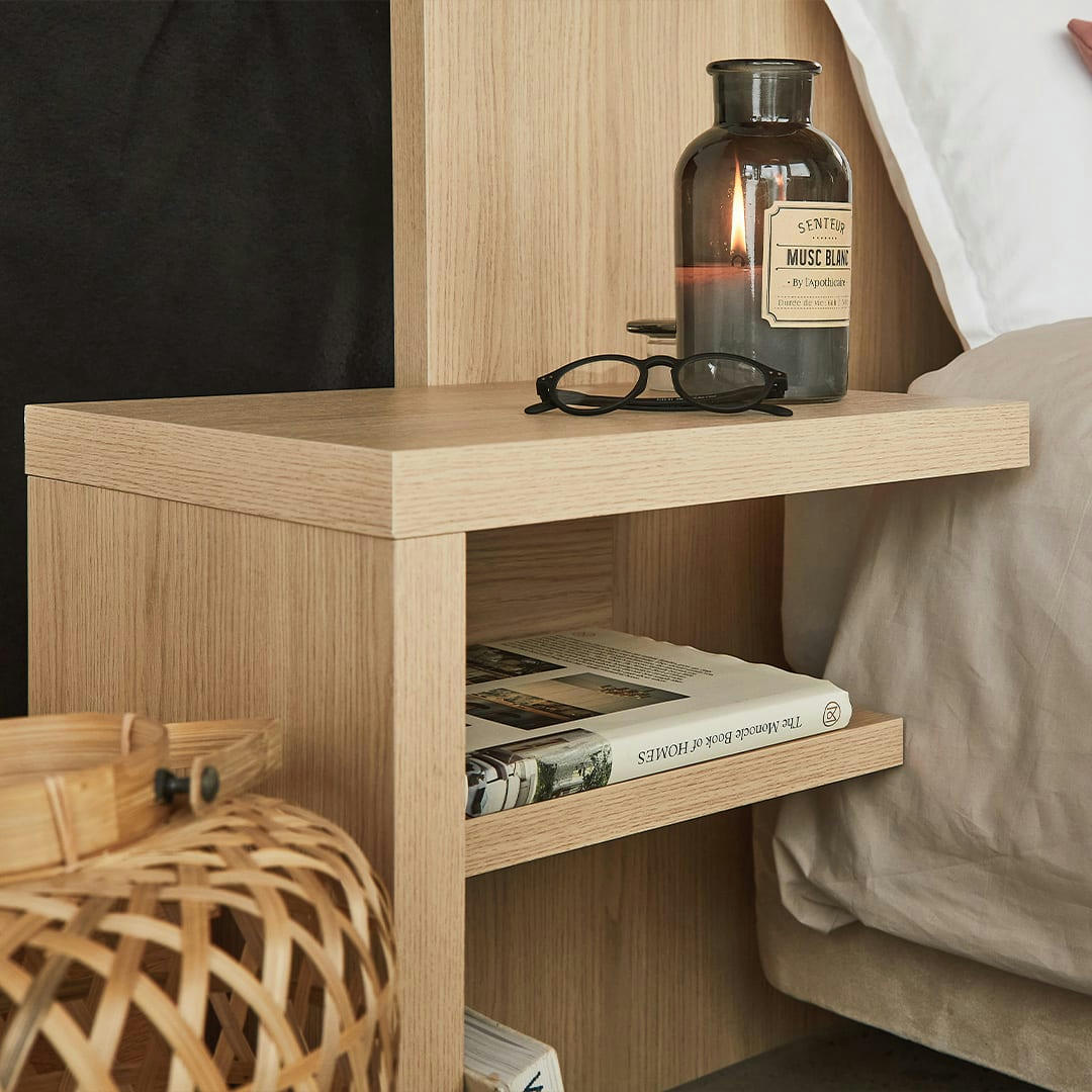 HUGO - Tête de lit  placage blanc et chêne clair