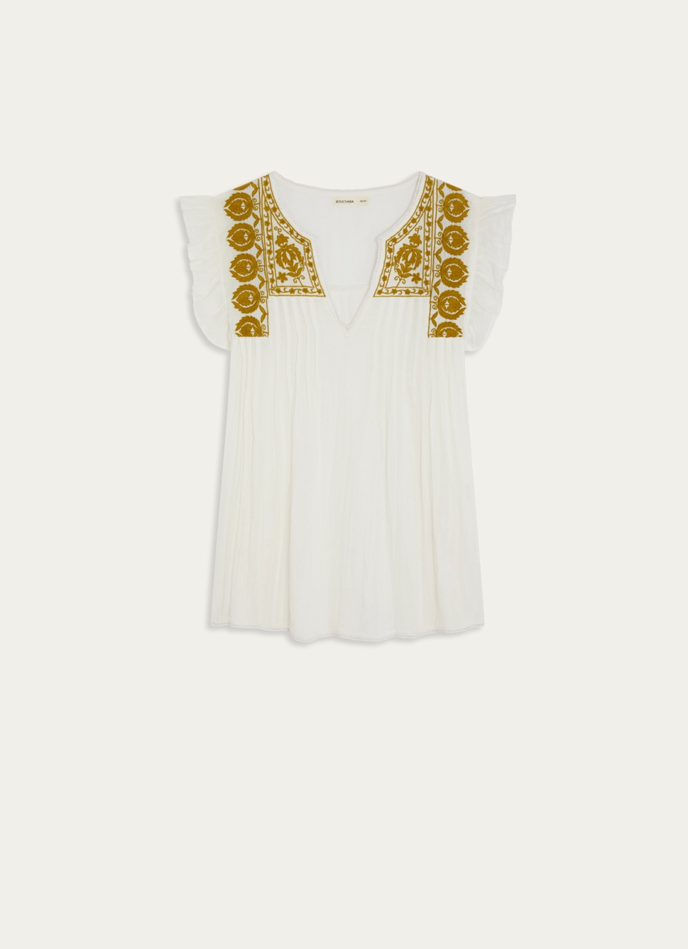 TOP SANS MANCHES BRODÉ EN GAZE DE COTON NOUR BLANC