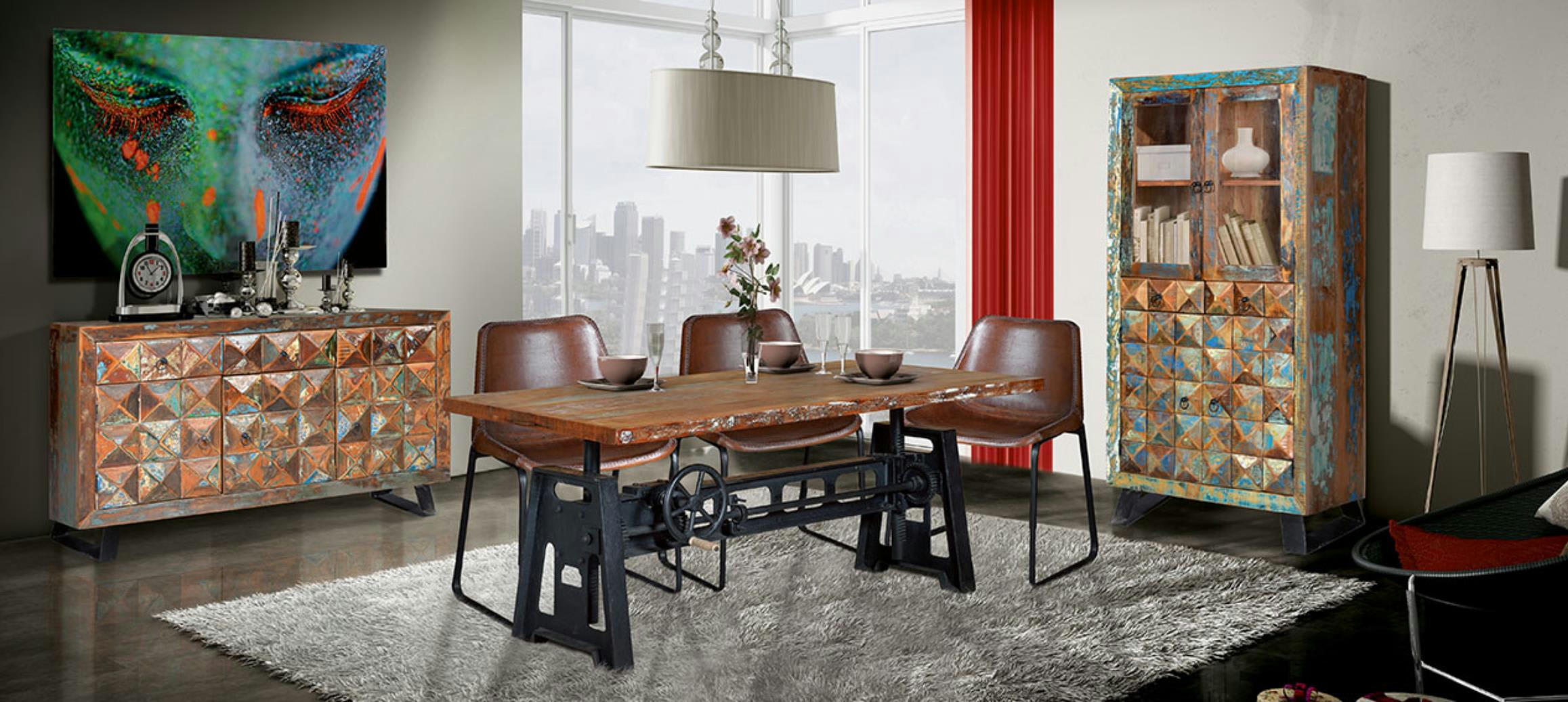 DIAMANTE RECICLADO - Vitrine en bois recyclé, finition multicolore