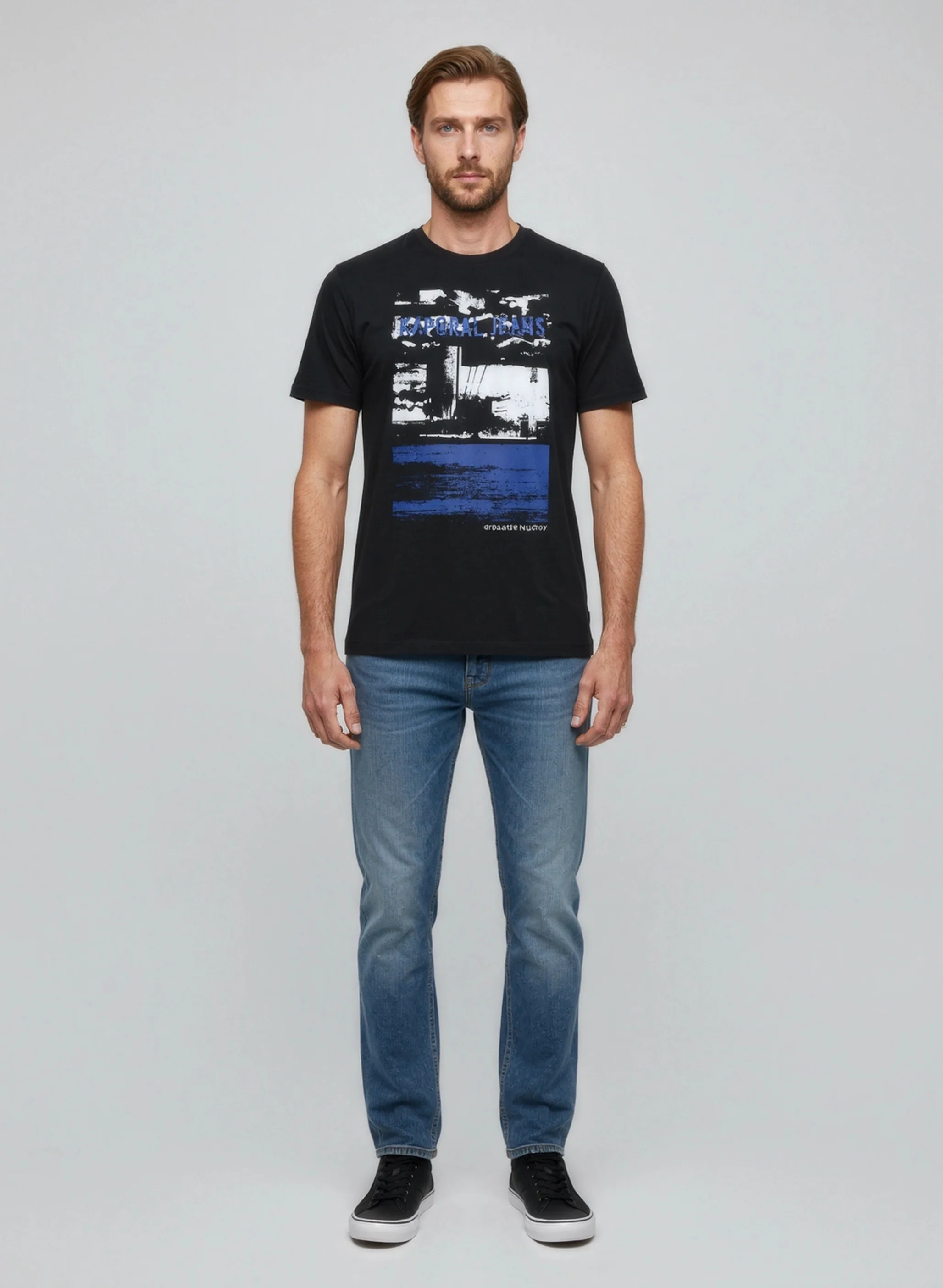T-shirt manches courtes regular noir coton DOCK