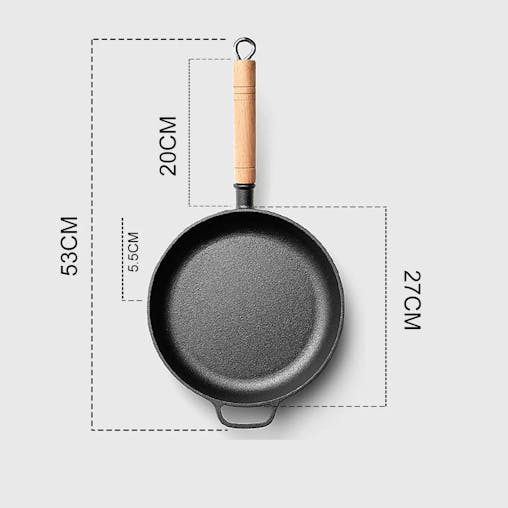 SOGA 27cm Round Cast Iron Frying Pan Skillet Steak Sizzle Platter with Helper Handle