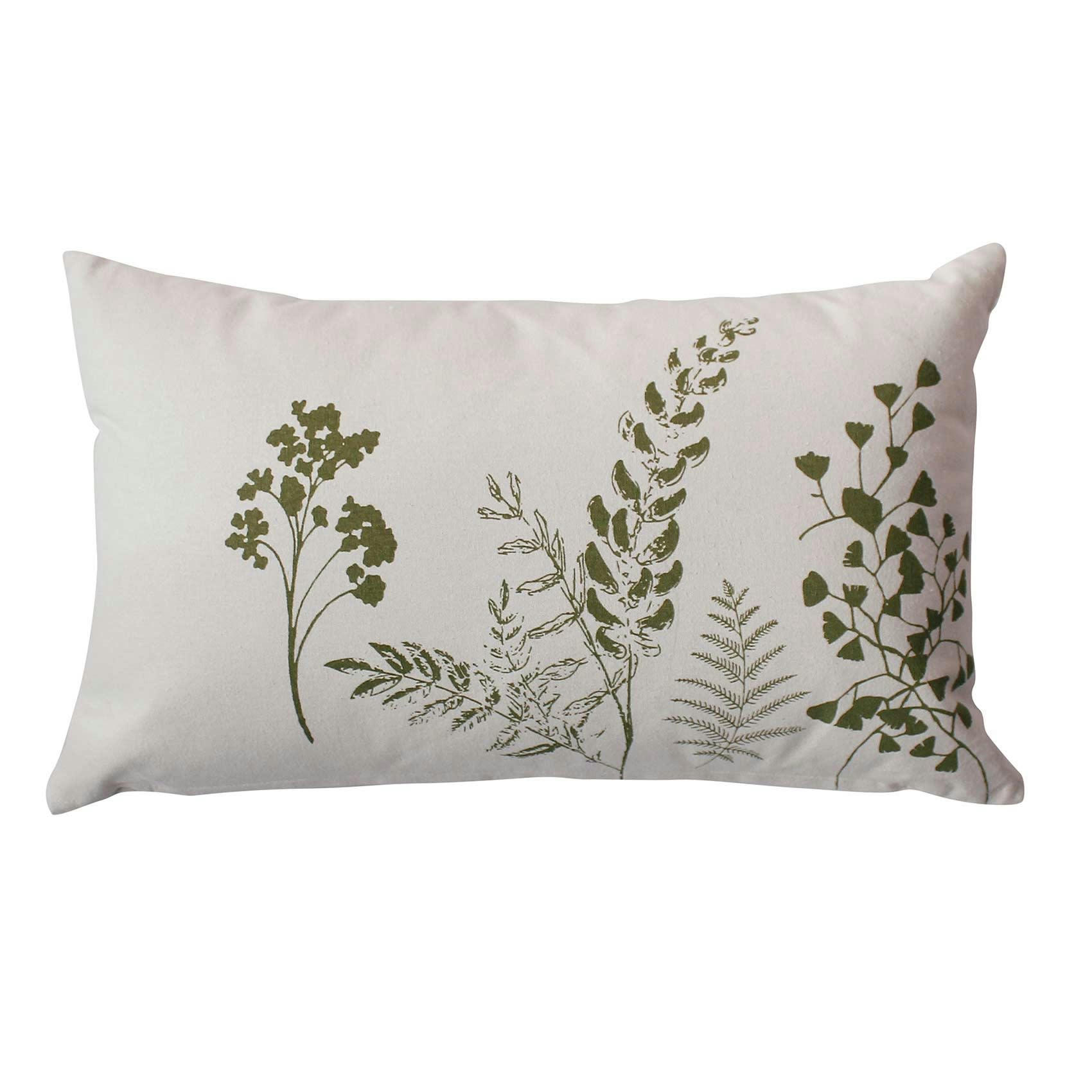 - Coussin déhoussable aux impressions florales coton kaki 30x50 cm