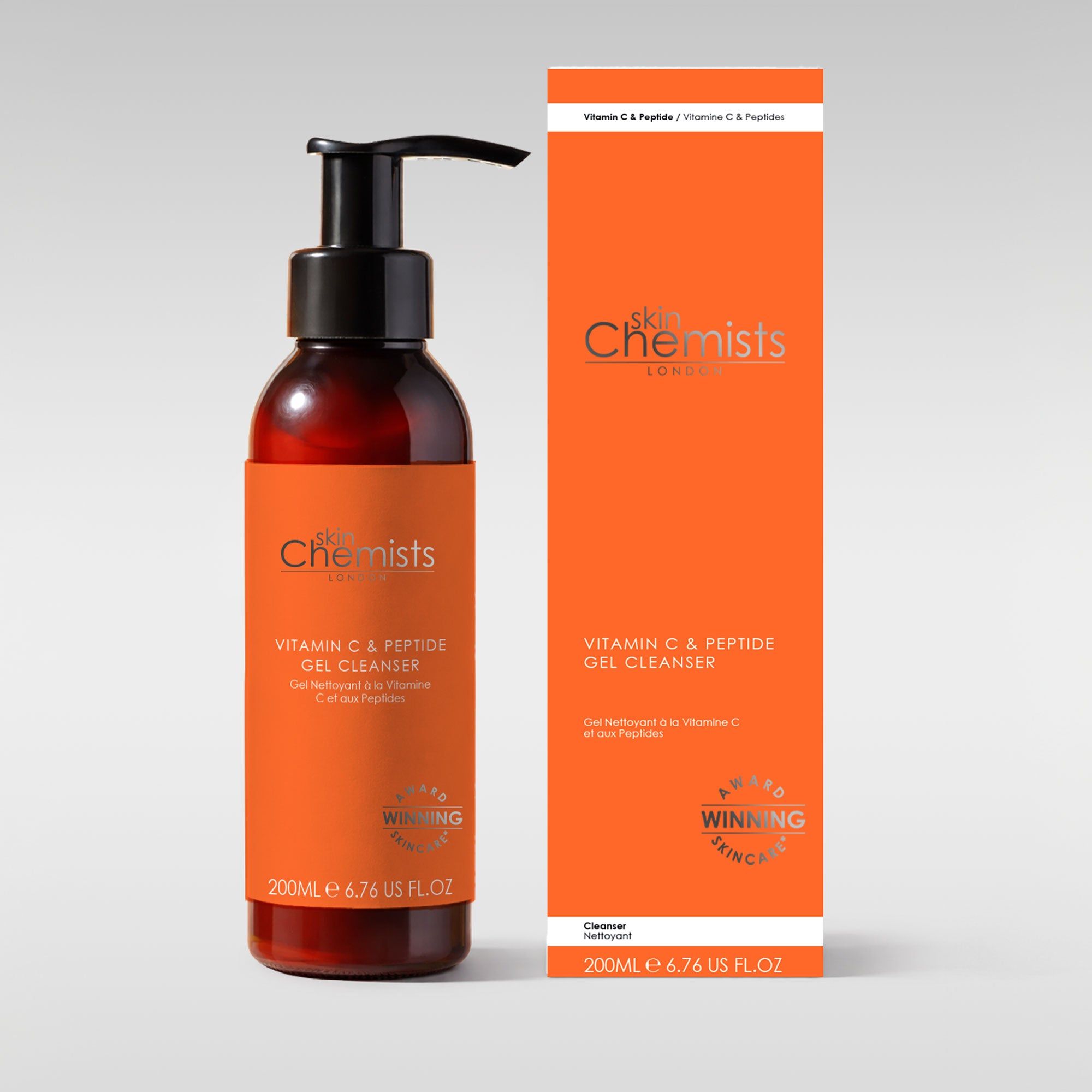 skinChemists professional Vitamin C & Peptide Anti-Ageing Gel Cleanser 200ml for Even Skin Tone and Radiance