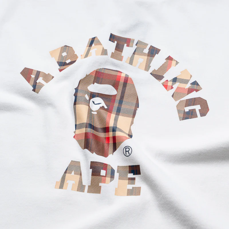 A Bathing Ape Bape Check College Tee - White/Red