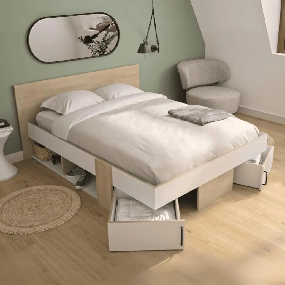 SWIVE Bed met opbergruimte 140x190cm - Wit - 194x160x80 cm