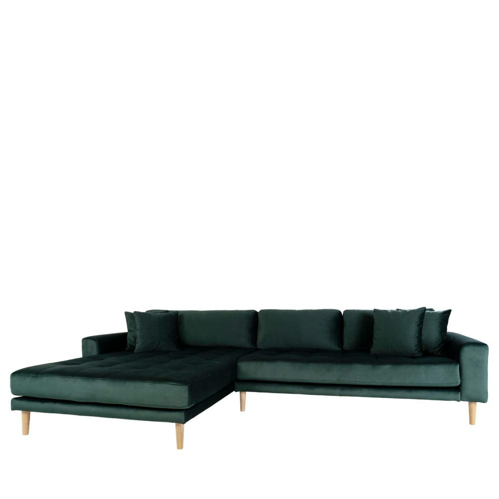 LIDO - Canapé d'angle gauche 4 places en velours vert forêt