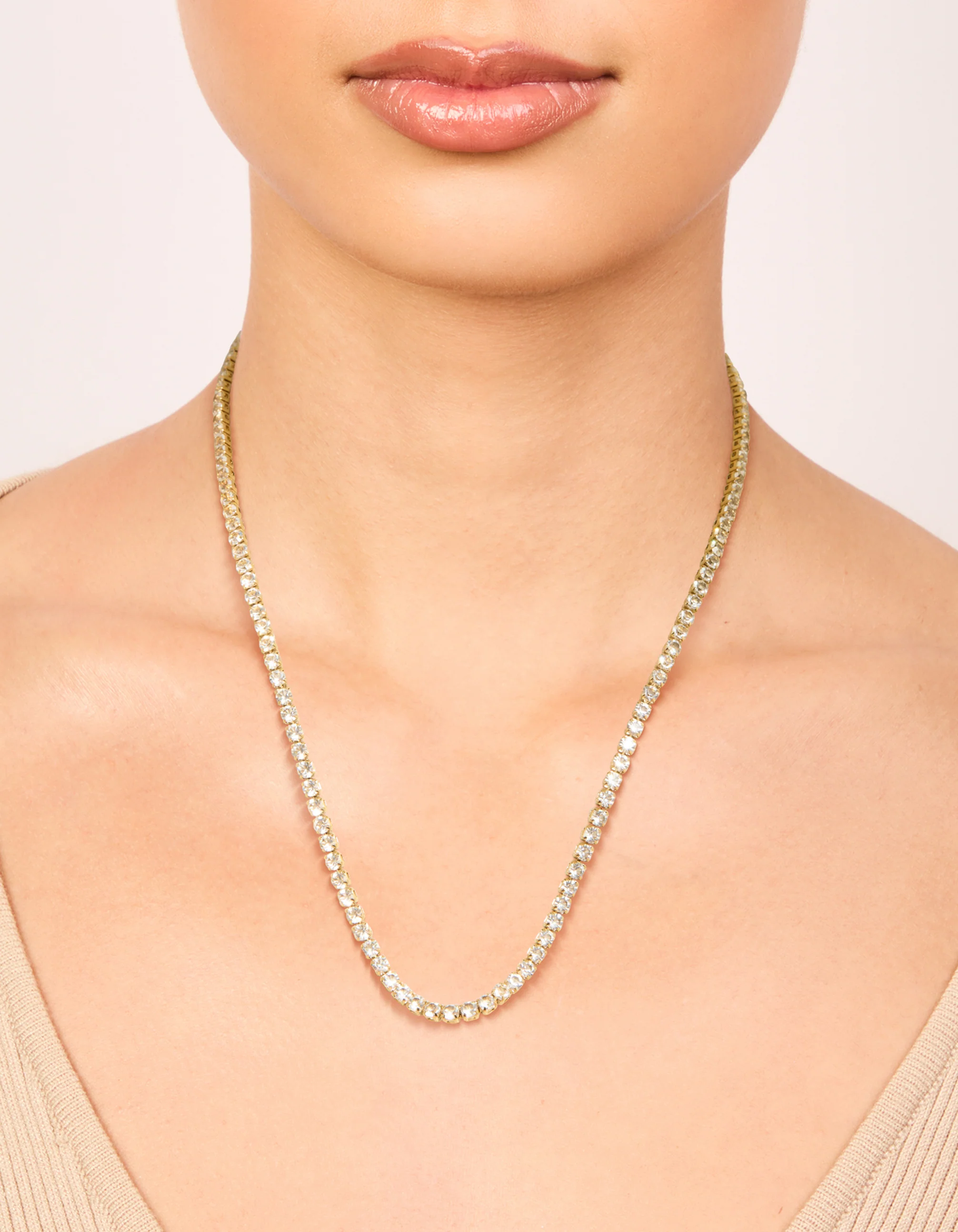 Waterproof Gold Plated Stainless Steel Cubic Zirconia Tennis Necklace