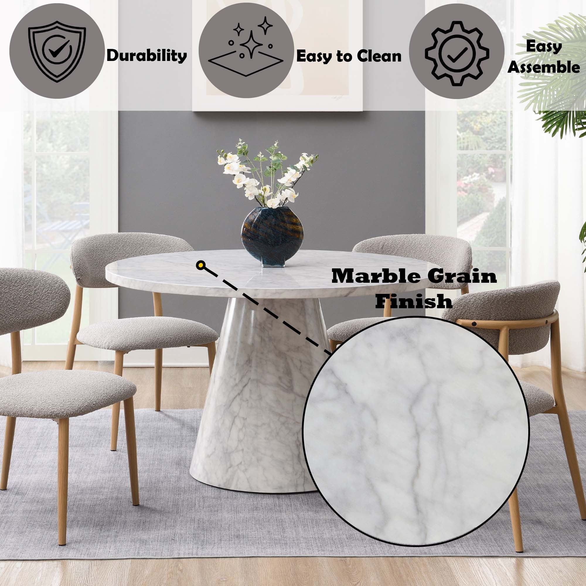 Round Dining Table, Engineered Stone Finish