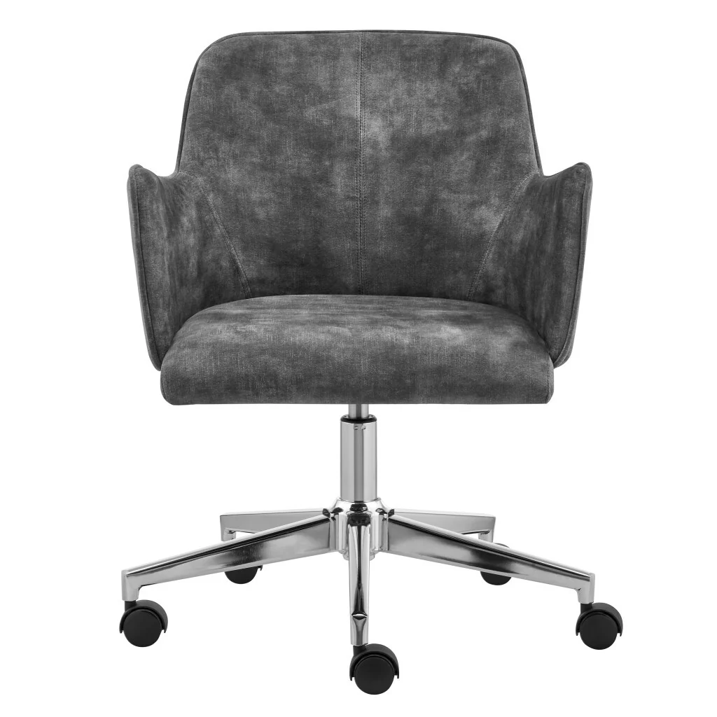 Dark Gray and Silver Velvet and Steel Adjustable Swivel Rolling Conference Office Chair - 23.63' X '33.08' X '21.86