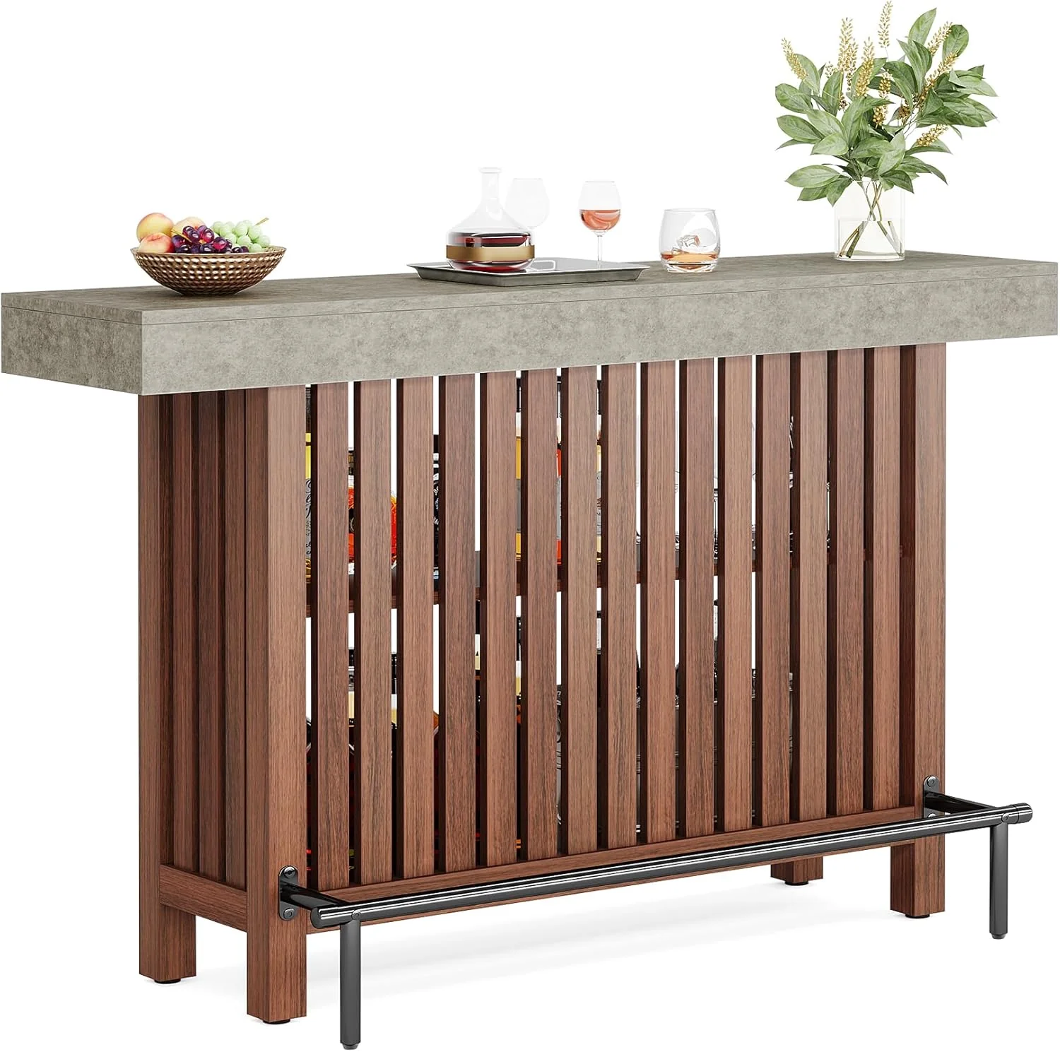 63 Large Home Bar Counter, Double Layer Kitchen Island Table with Footrest, Modern Coffee Bar Cabinet