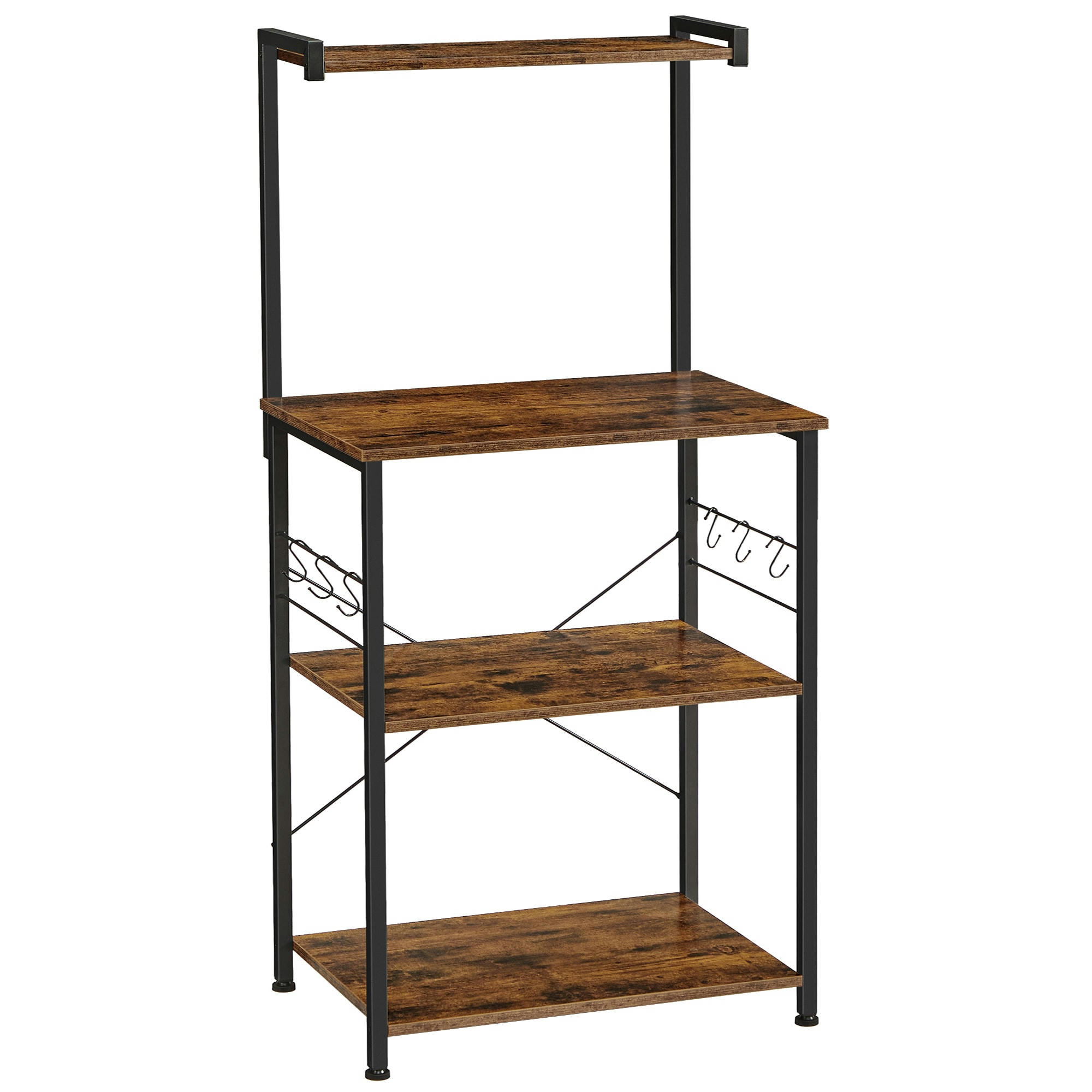 - Étagère de cuisine 6 crochets effet bois marron rustique et noir