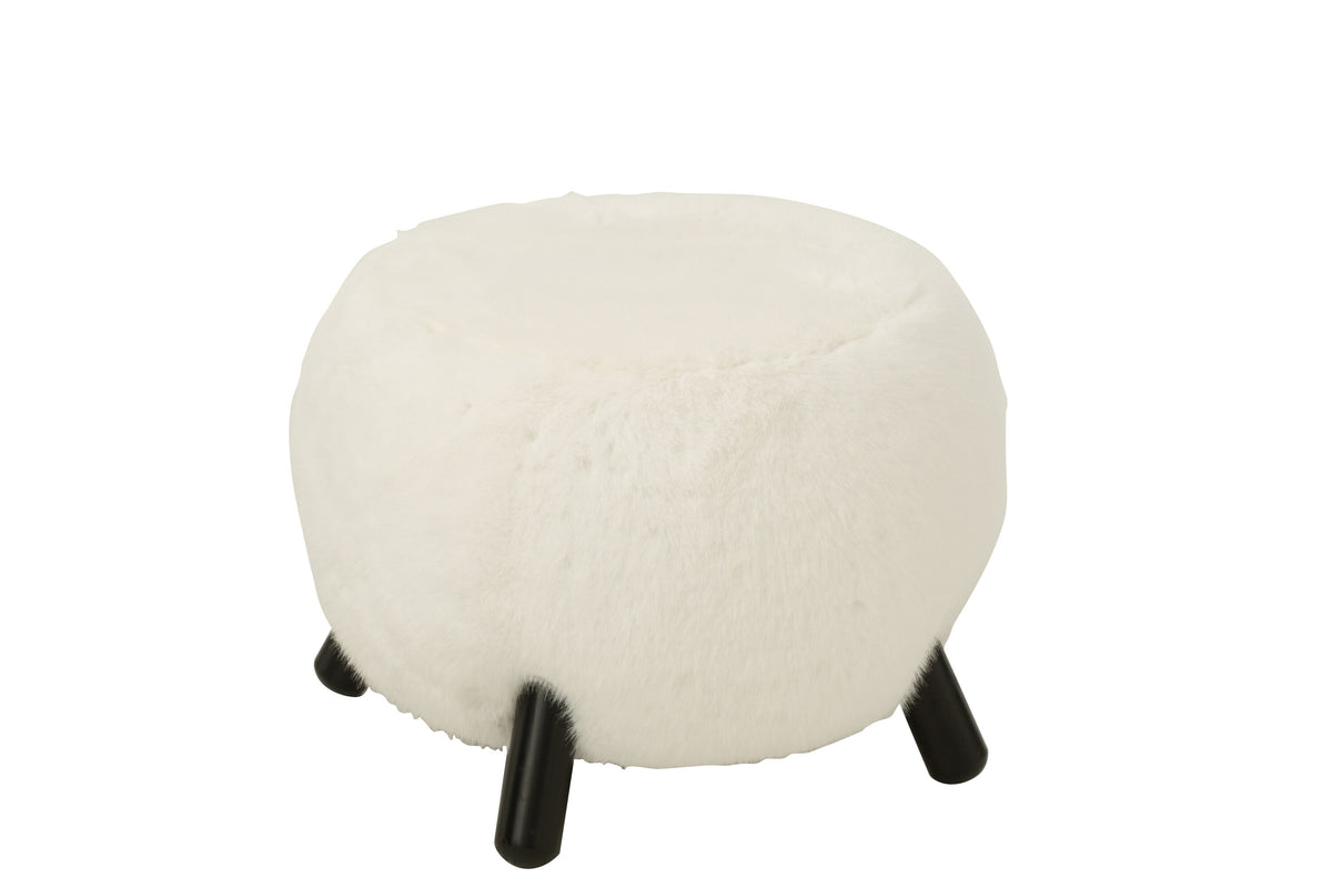 J-Line kruk Fur With Wooden - hout - wit