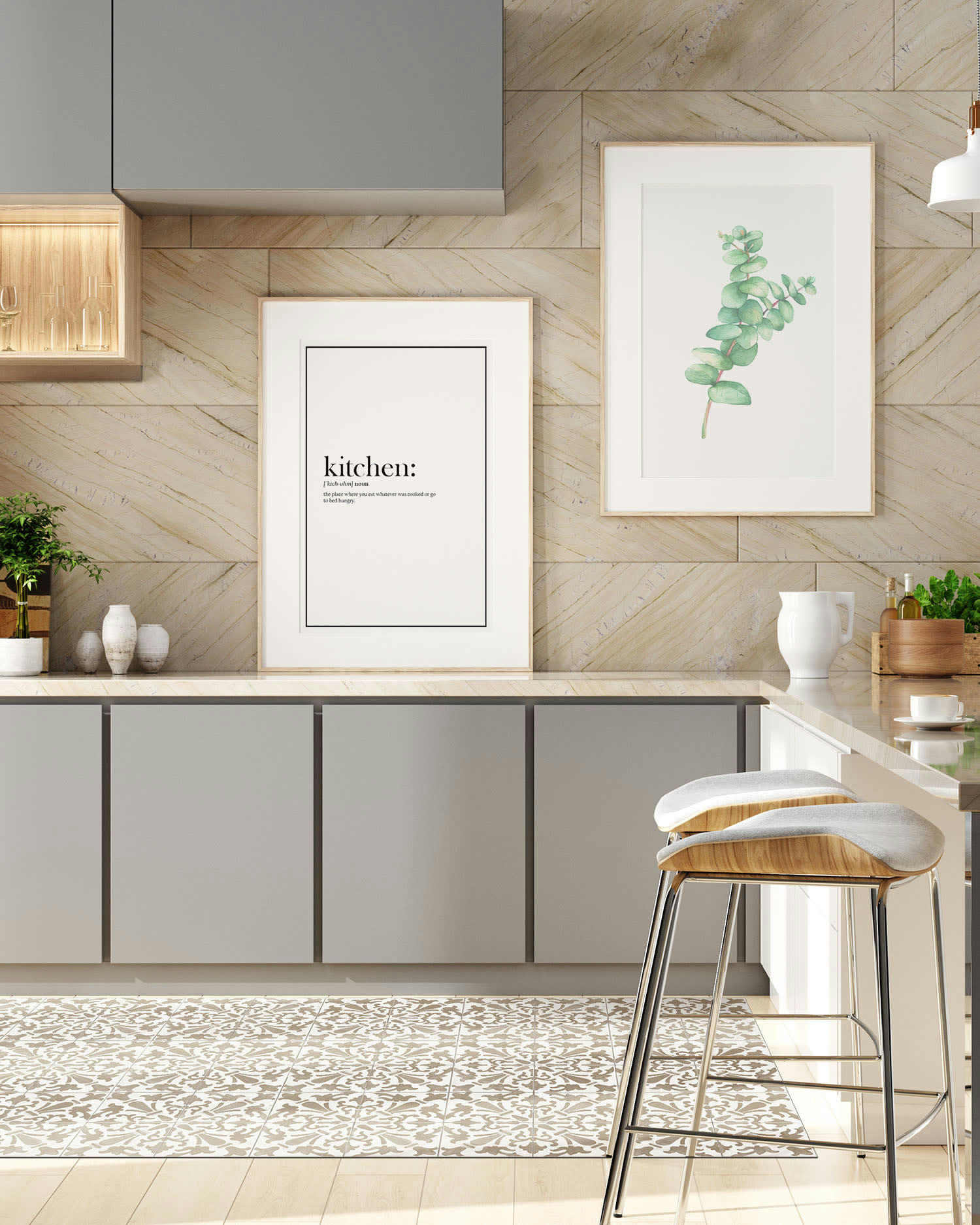 - Tapis vinyle carreaux ciments géométrique brun 80x300cm