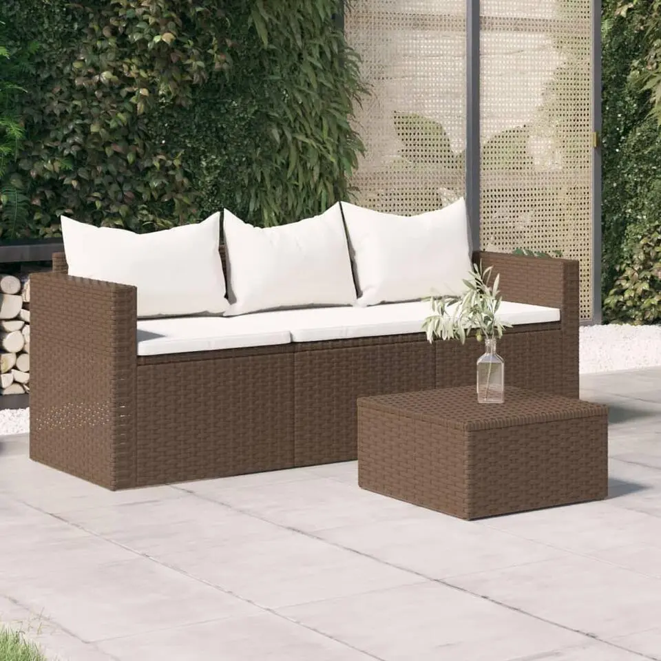 vidaXL - Tuinbank 3-zits - Bruin - Poly rattan - Met kussens